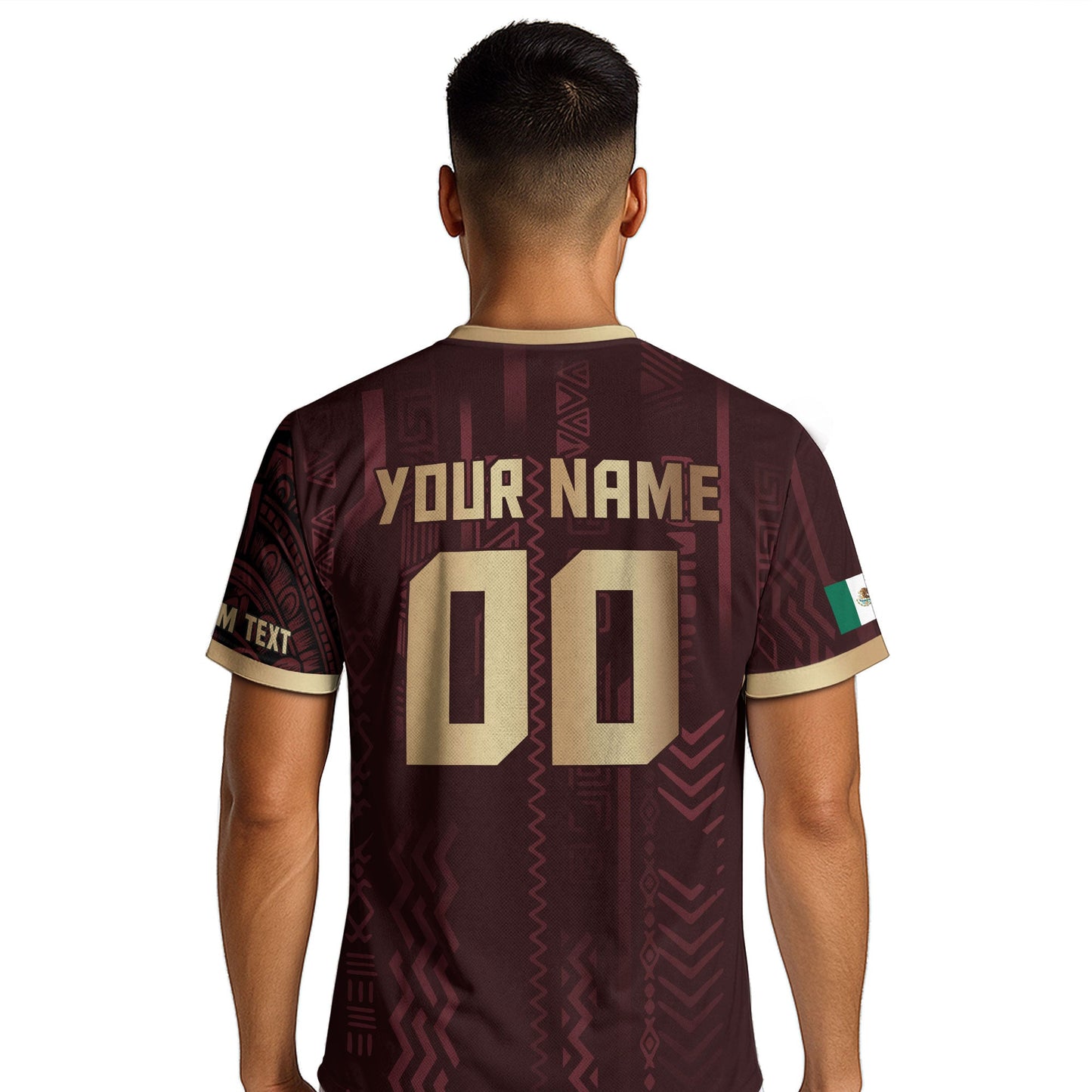 Custom Mexican Heritage Jersey Maroon Aztec Design Mexico Eagle Soccer Shirt Men Women