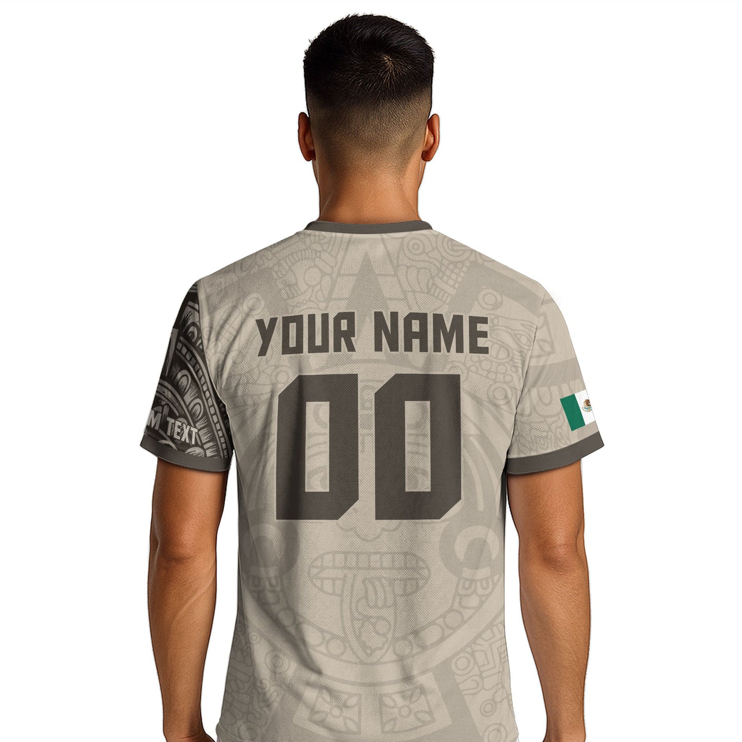 Custom Beige Mexico Soccer Jersey Aztec Eagle Heritage Gold Trim Mexican Football Shirt