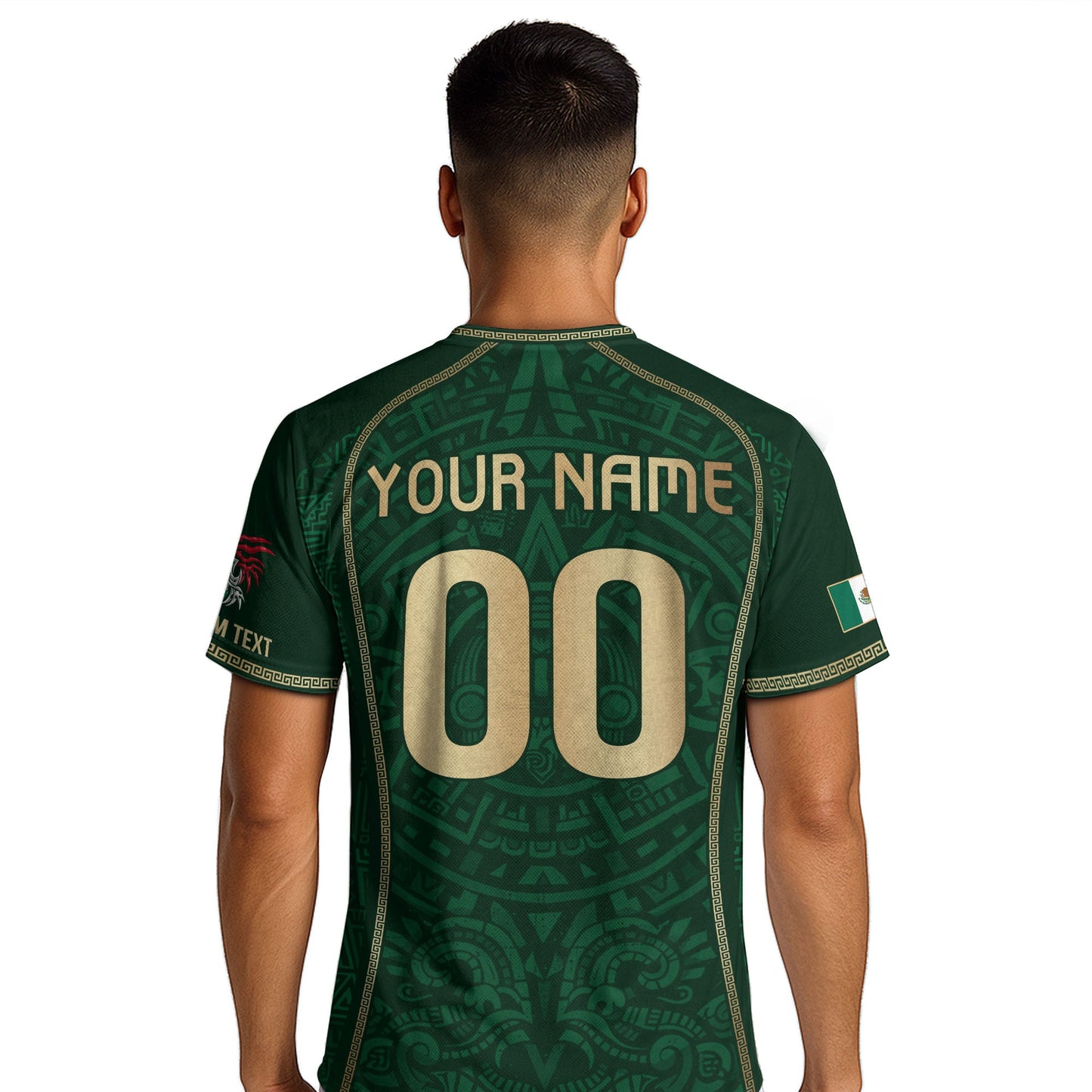 Custom Mexico Soccer Jersey Green Aztec Calendar Culture Men Mexican Football Shirt