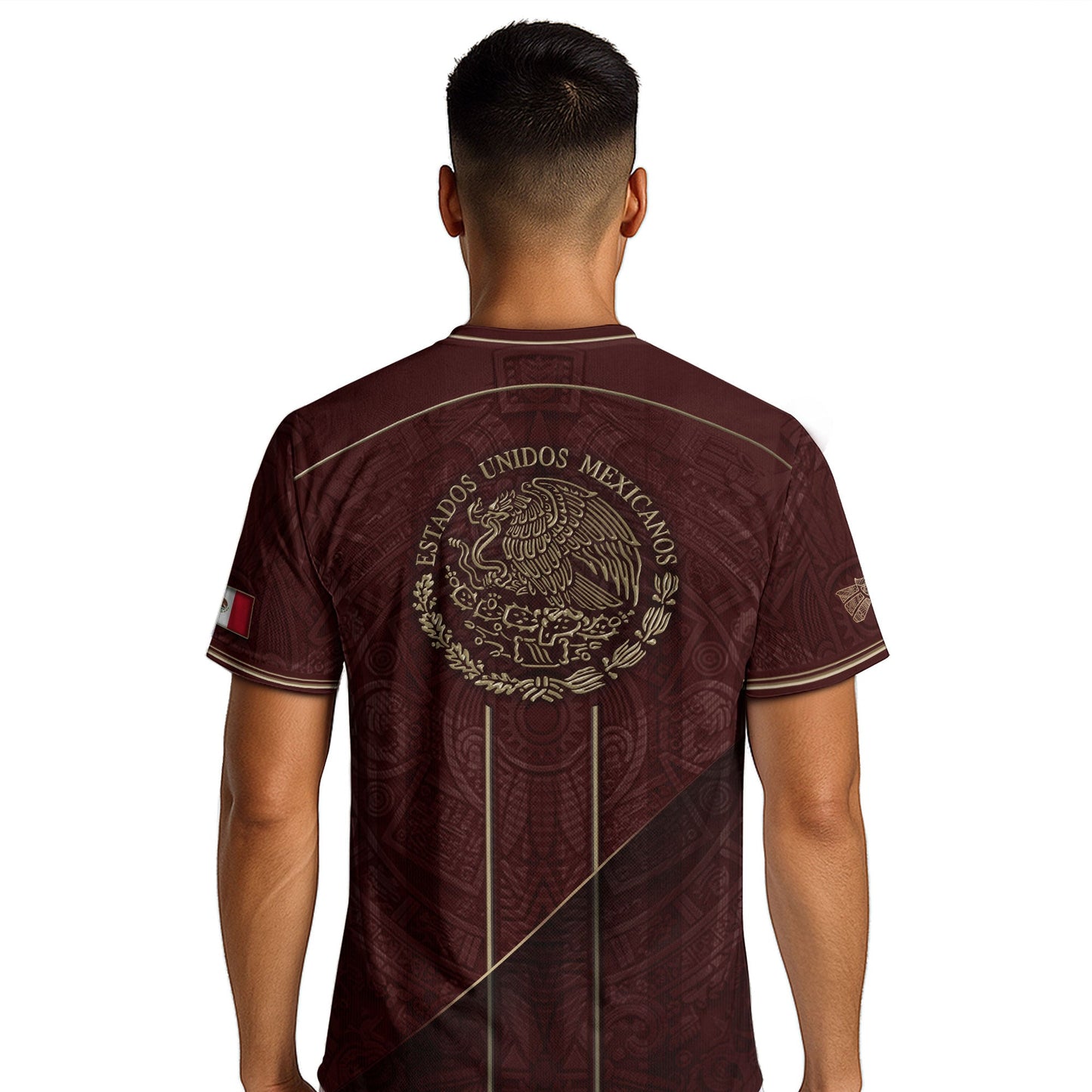 Mexico Soccer Jersey Men Maroon Gold Heritage Football Shirt Aztec Style Top