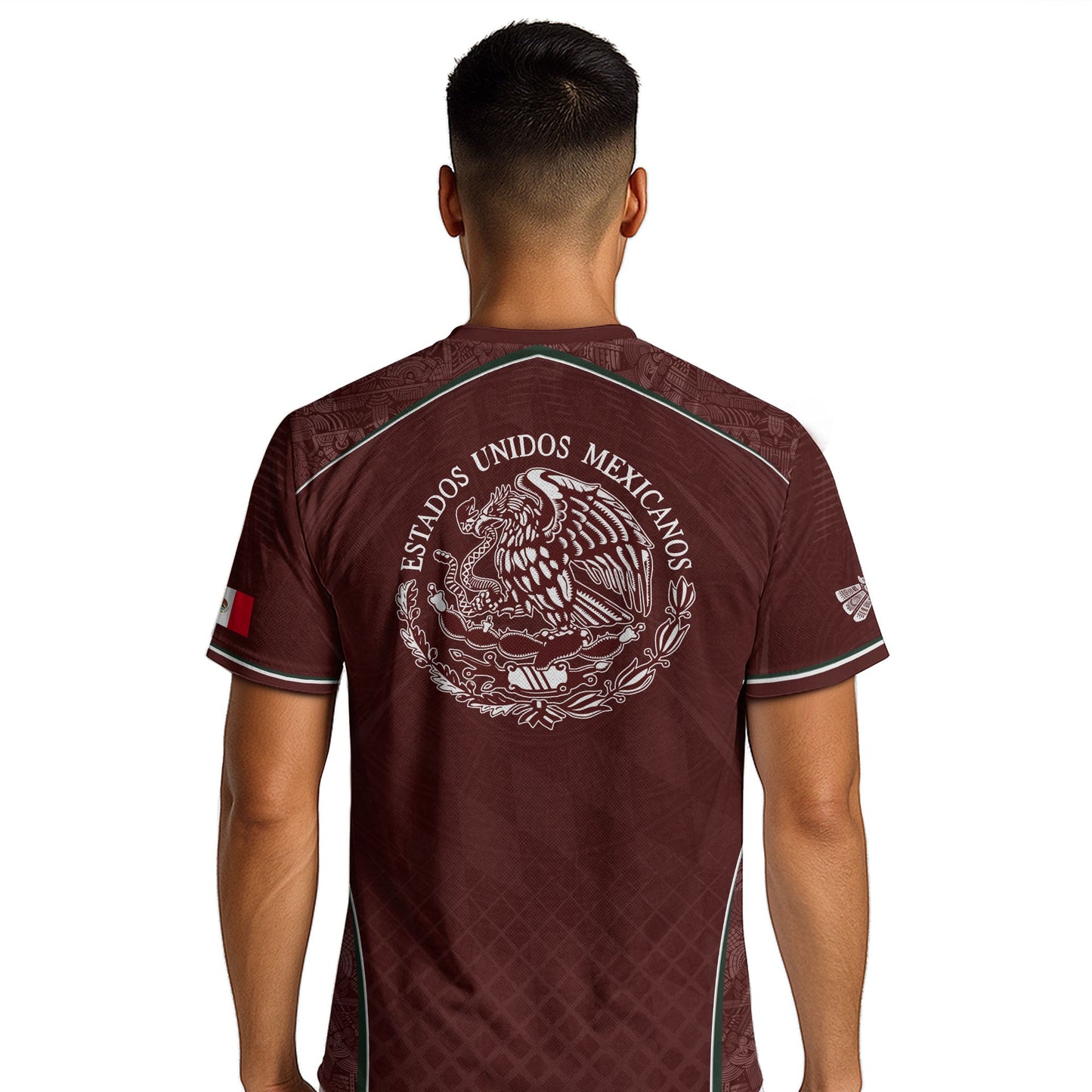 Maroon Mexico Soccer Jersey Aztec Coat of Arms Football Men Shirt Mexico Fan Tee