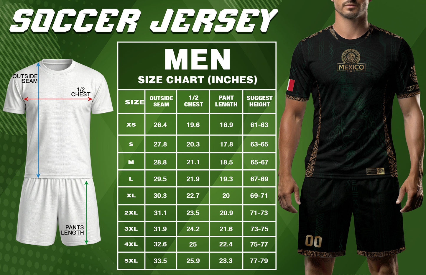 Custom Mexico Green Gold Soccer Jersey with Aztec Eagle Warrior Design
