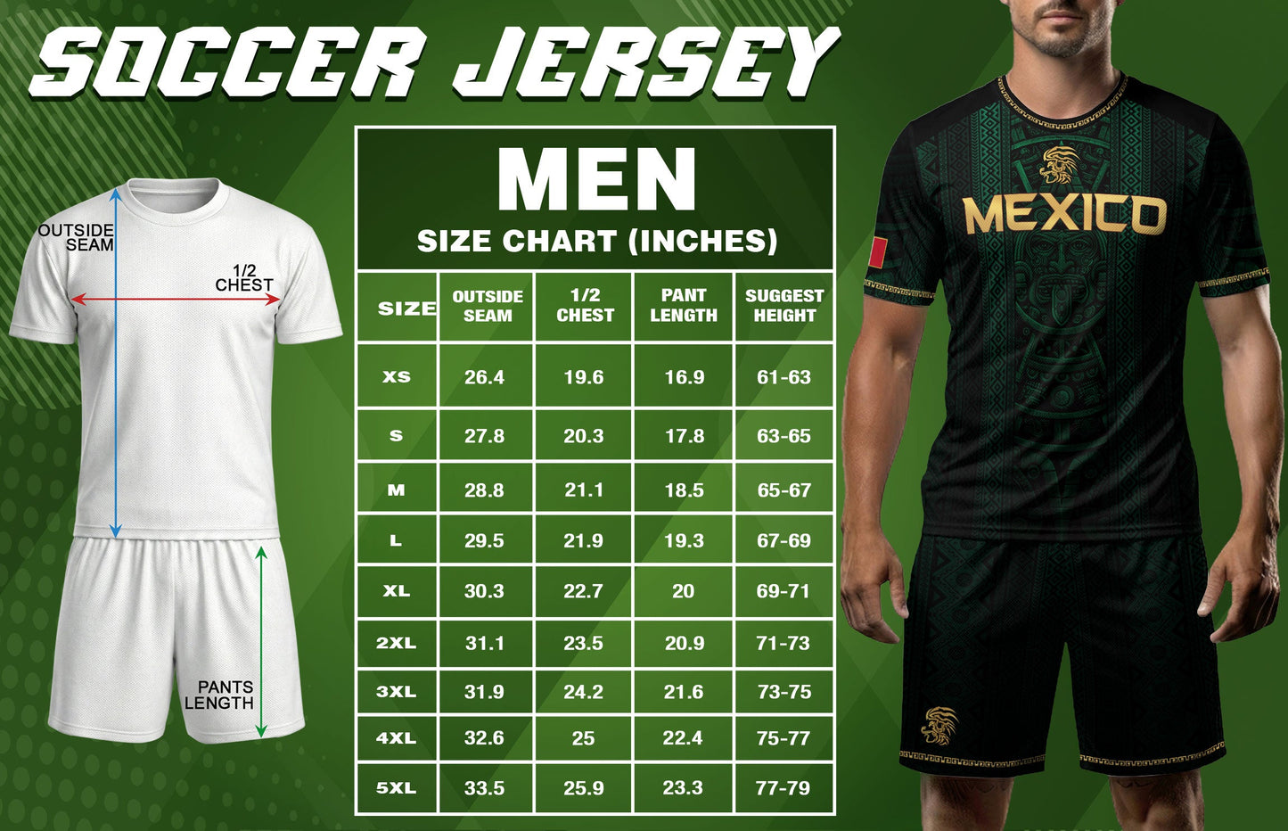 Mexico Soccer Jersey Men Green Aztec Pattern Football Shirt Fan Wear