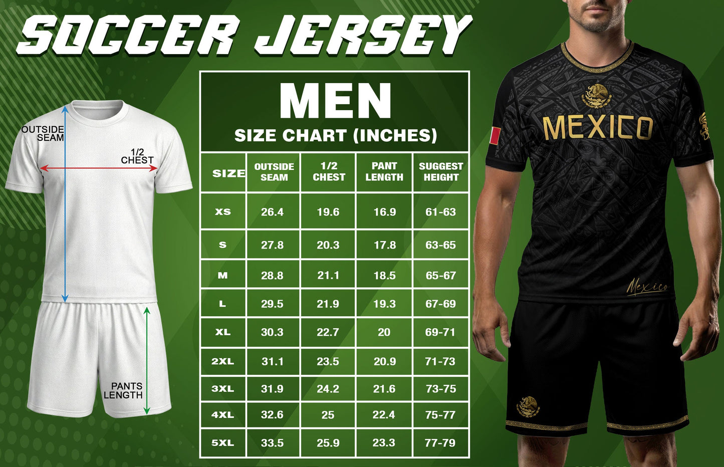Mexico Soccer Jersey Black Gold Aztec Pattern – Football Shirt for Men Fans