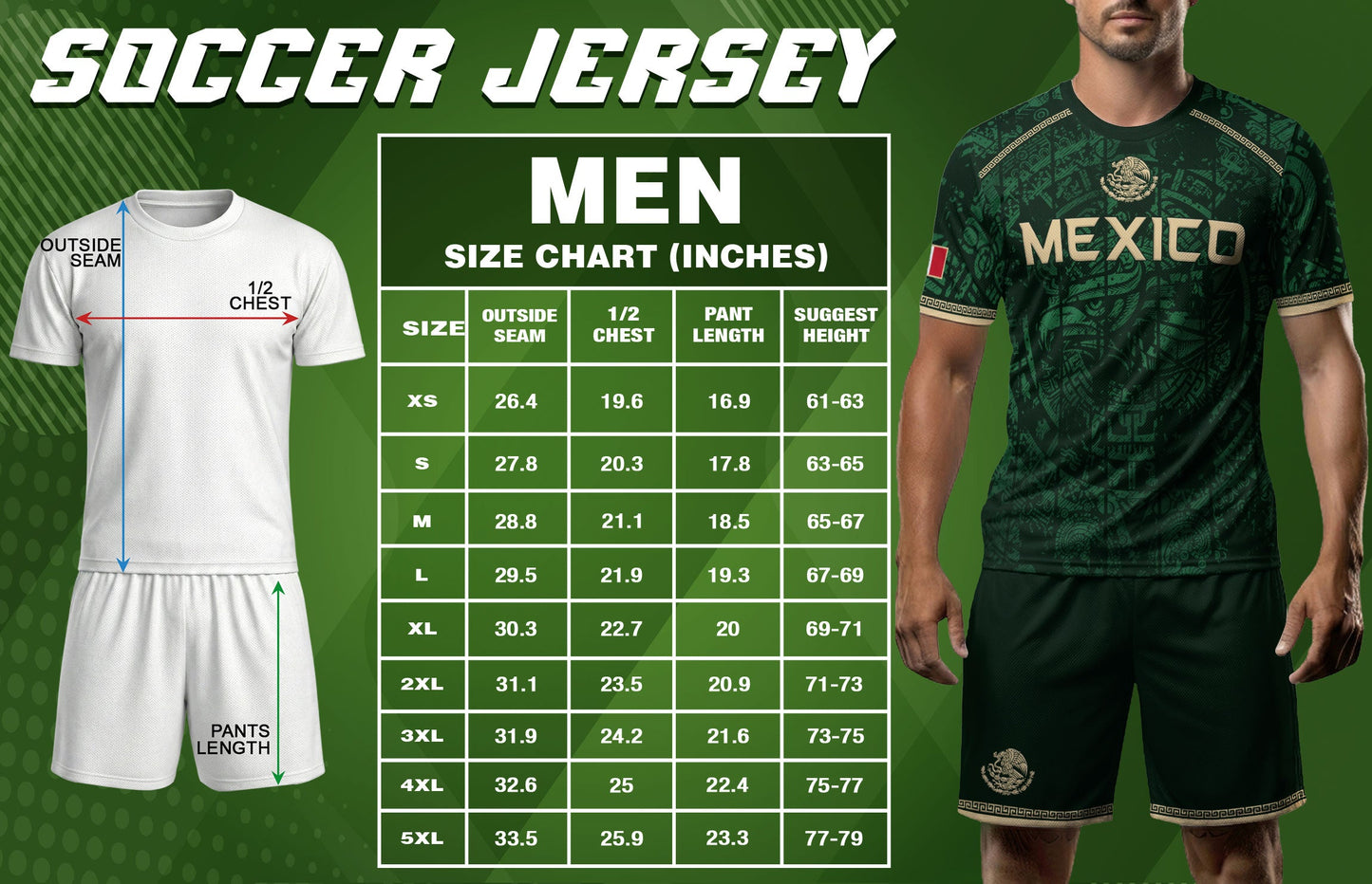 Mexico Soccer Jersey Green Eagle Crest - Aztec Sun Stone Heritage Fan Football Men Shirt
