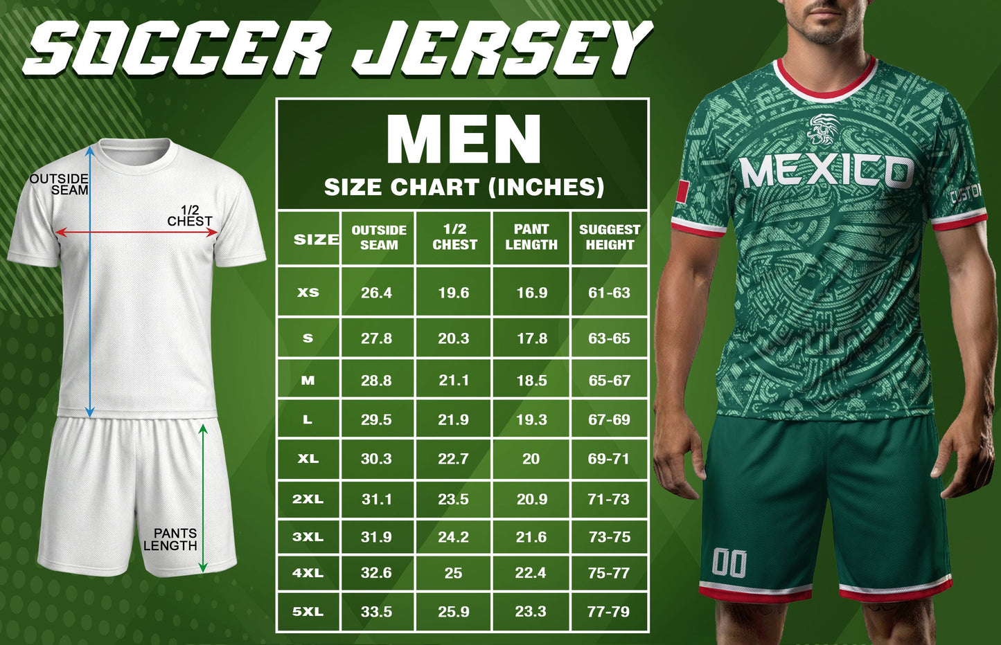 Mexico Soccer Jersey Custom Name - Green Aztec Calendar & Eagle Heritage Football Shirt