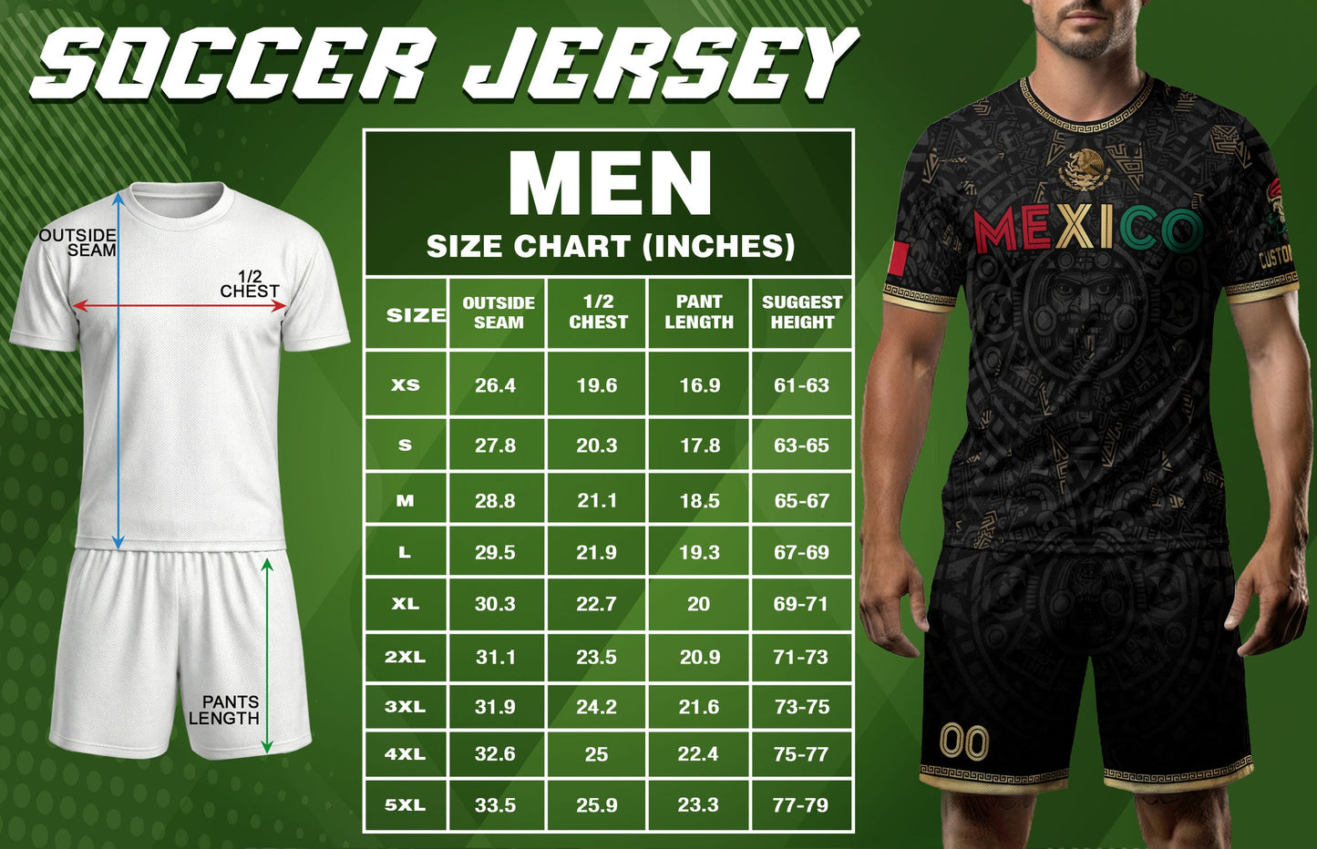 Personalized Mexico Soccer Jersey Black Aztec Calendar Men Mexican Football Shirt Flag