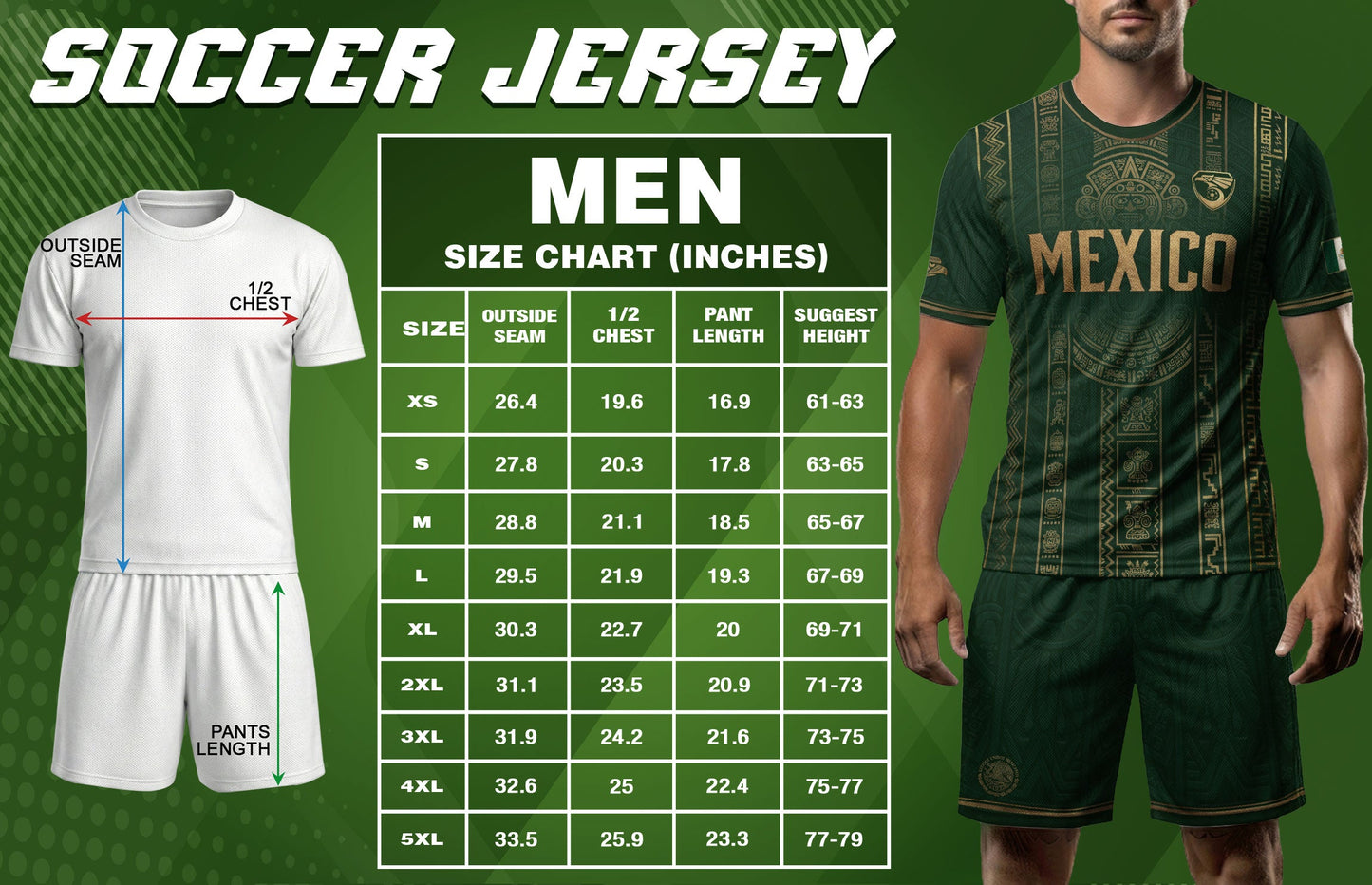 Mexico Soccer Jersey Men Green Gold Aztec Sun Stone Mexican Football Shirt