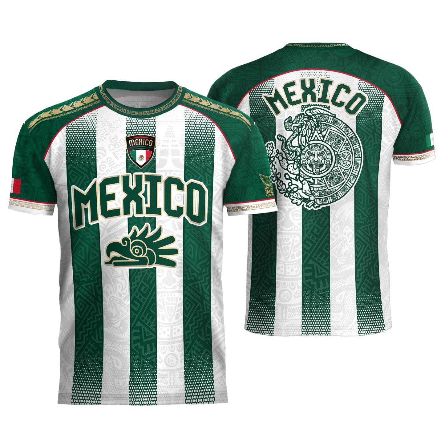 Mexico Soccer Green White Aztec Pattern Football Design Mexico Fan Heritage Style