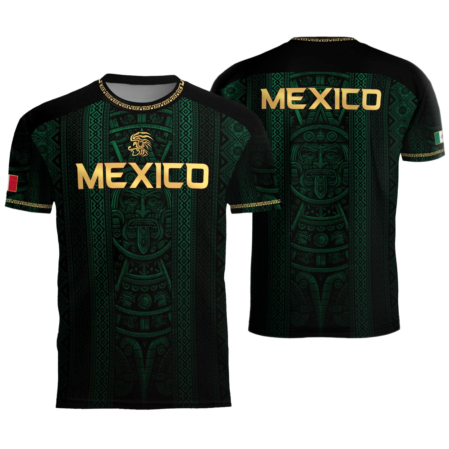 Mexico Soccer Jersey Men Green Aztec Pattern Football Shirt Fan Wear