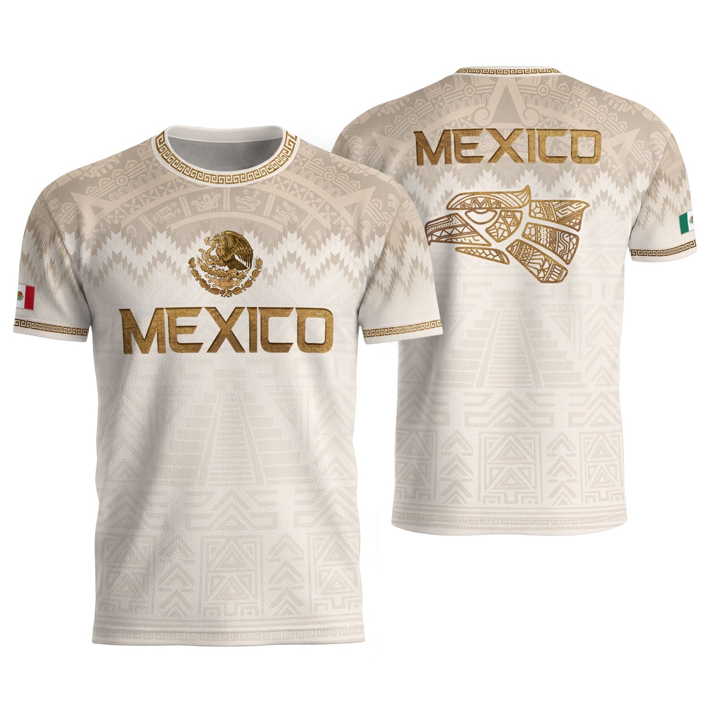 Men's Black Mexico Aztec Calendar Graphic T-Shirt – Gold Mexico Eagle Heritage Print Tee