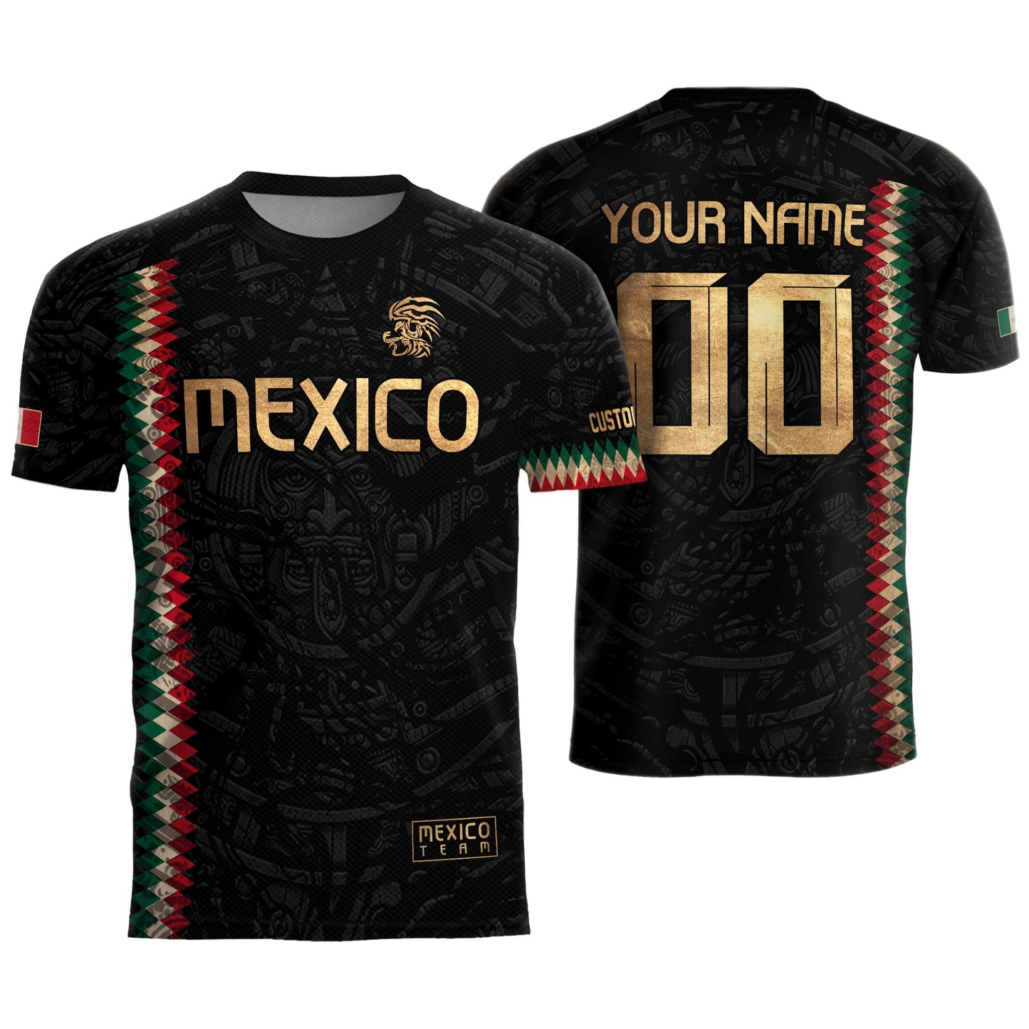 Custom Mexico Soccer Jersey Men Women Black Gold Mexican Football Jersey Playera De Mexico Jersey De Mexico