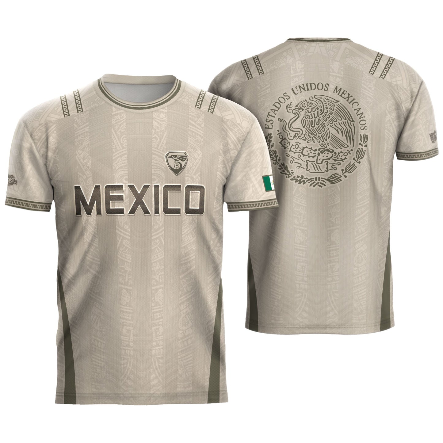Mexico Soccer Jersey - Beige Vintage Aztec Pattern Heritage Football Shirt
