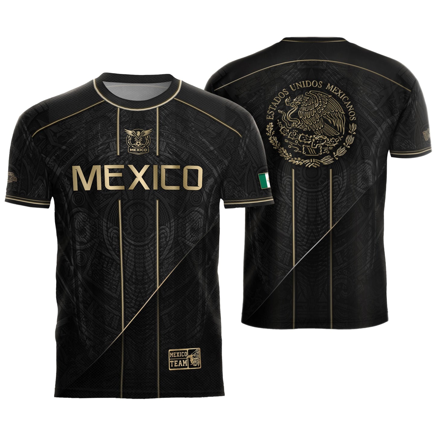 Mexico Soccer Jersey - Black & Gold Aztec Heritage Tribal Football Shirt