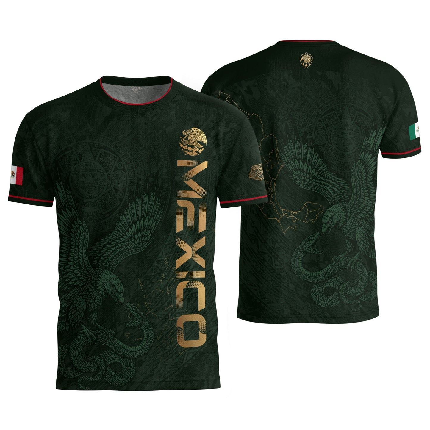 Green Mexico Football Jersey Aztec Eagle Mexican Soccer Fan Apparel Tee
