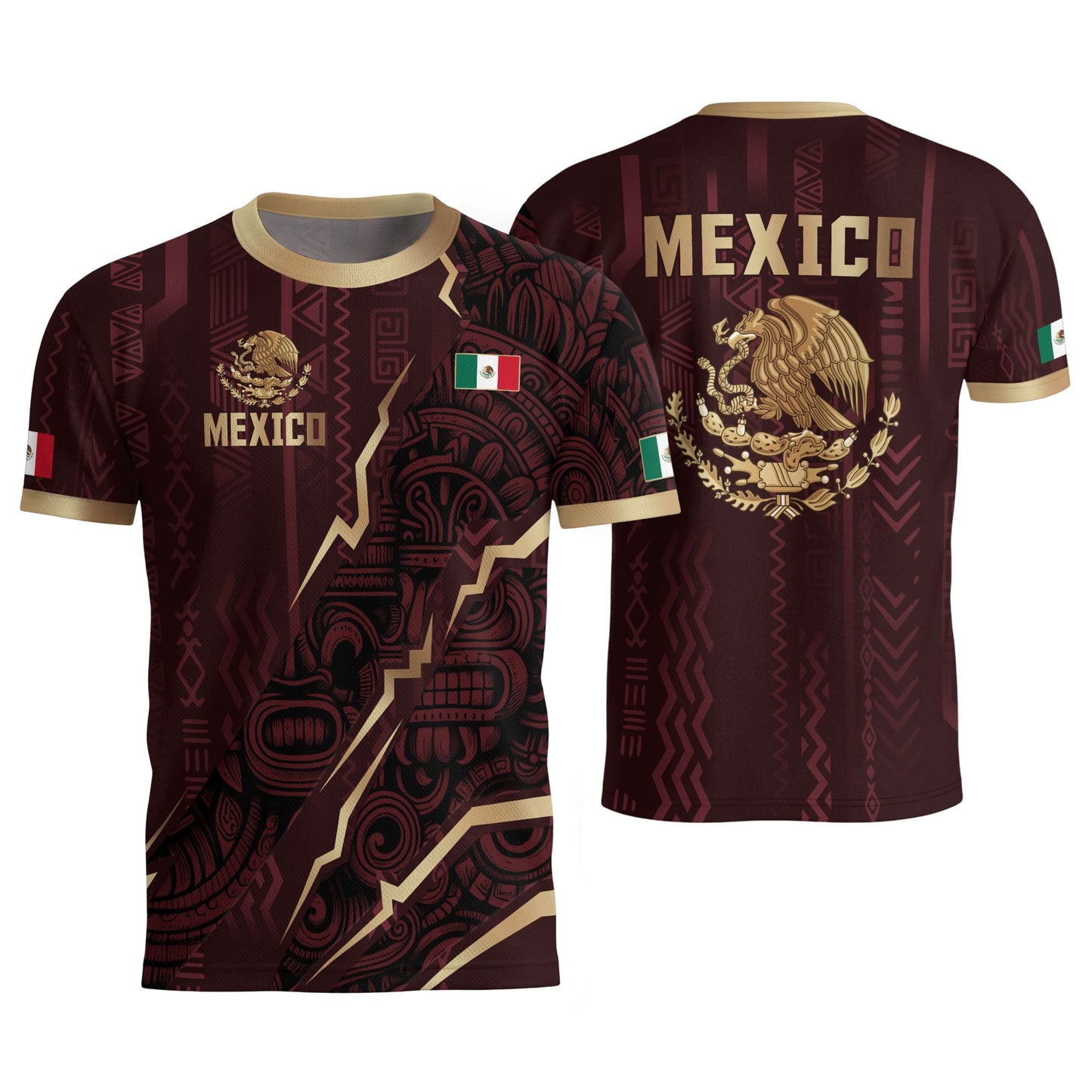 Mexico Soccer Jersey Maroon Aztec Eagle Heritage Gold Trim Mexican Football Shirt