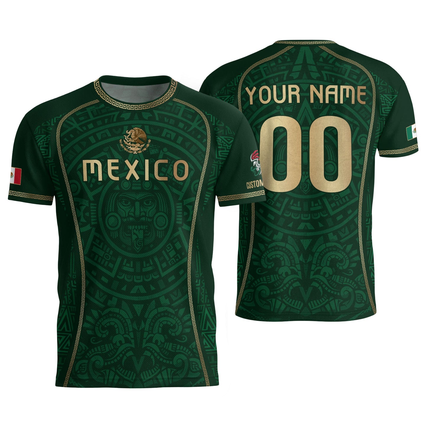 Custom Mexico Soccer Jersey Green Aztec Calendar Culture Men Mexican Football Shirt