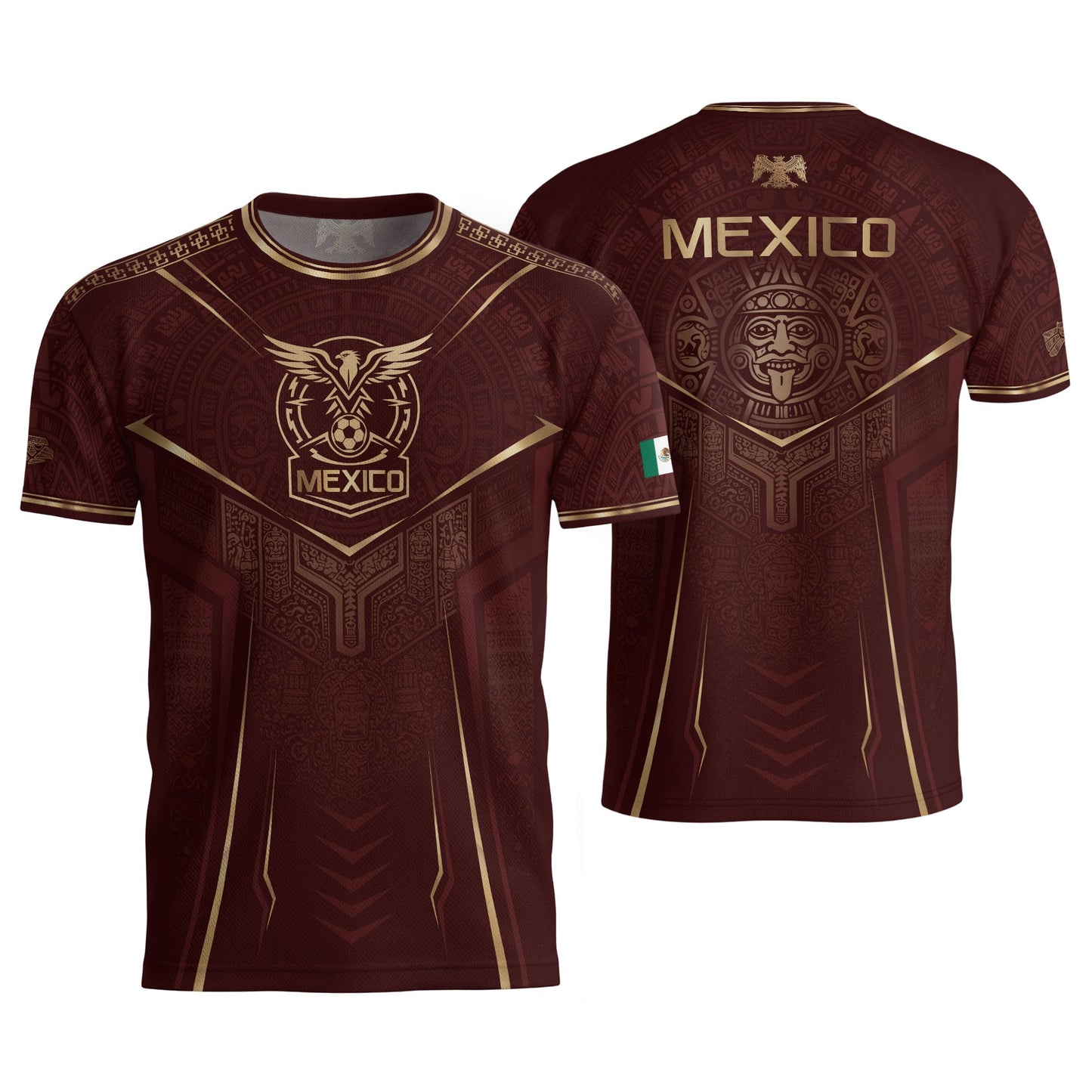 Mexico Soccer Jersey Men Maroon Aztec Pattern Football Shirt Classic Fan Wear