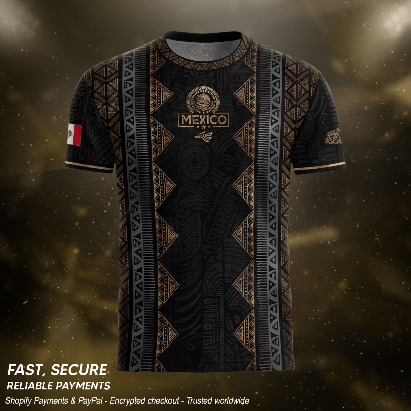Mexico Heritage Black Gold Vintage Tribal Aztec National Soccer Jersey