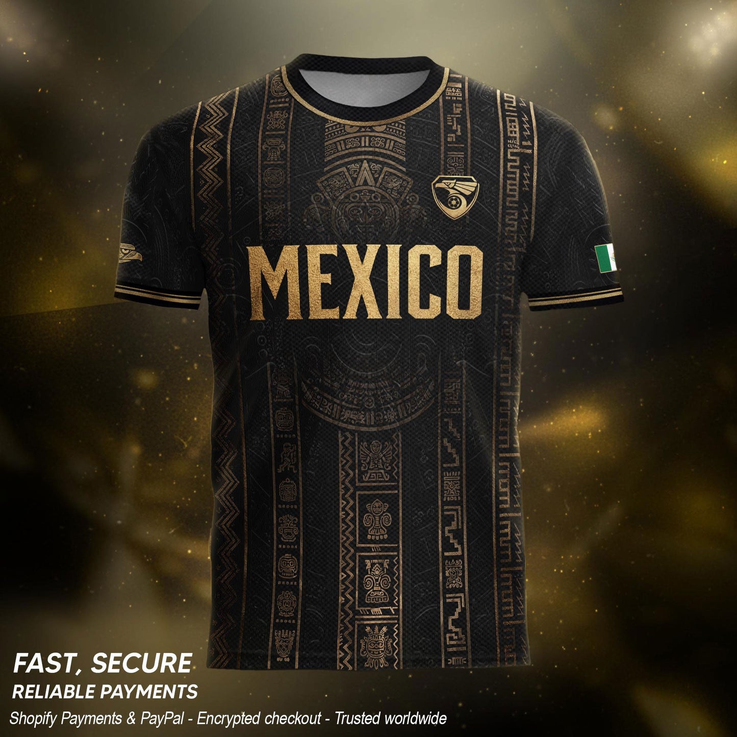 Mexico Soccer Black Gold Aztec Eagle Heritage Estados Unidos Mexicanos Soccer Jersey Football