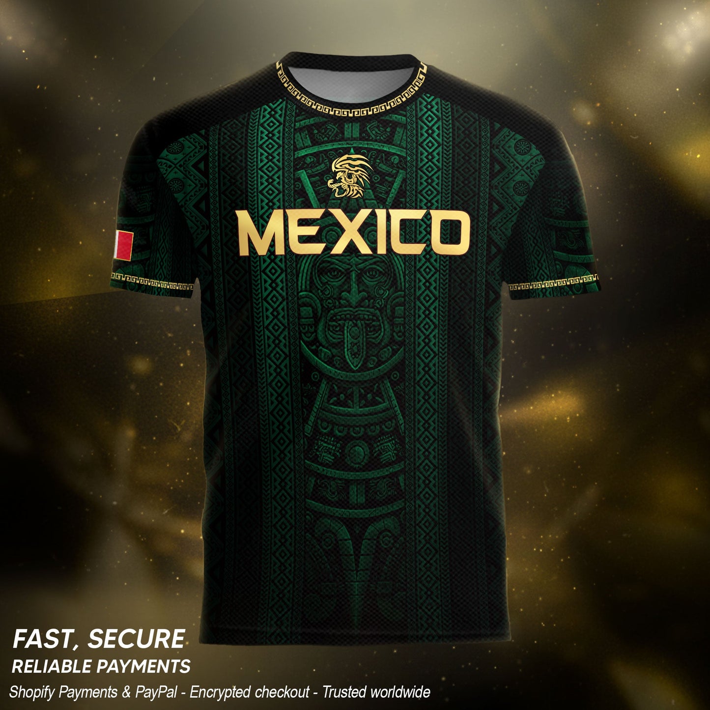 Mexico Soccer Jersey Men Green Aztec Pattern Football Shirt Fan Wear