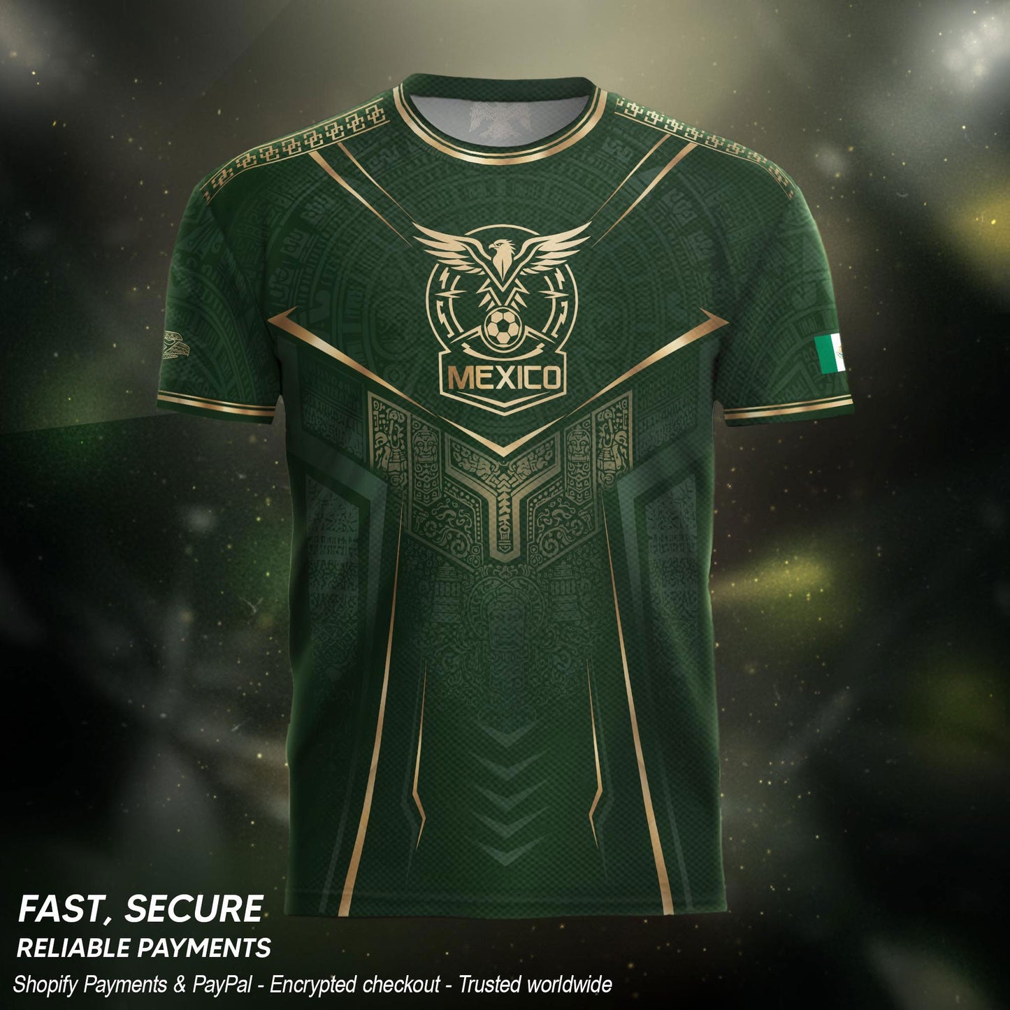 Mexico Soccer Jersey Men Aztec Warrior Green Gold Football Shirt Fan Edition Tee