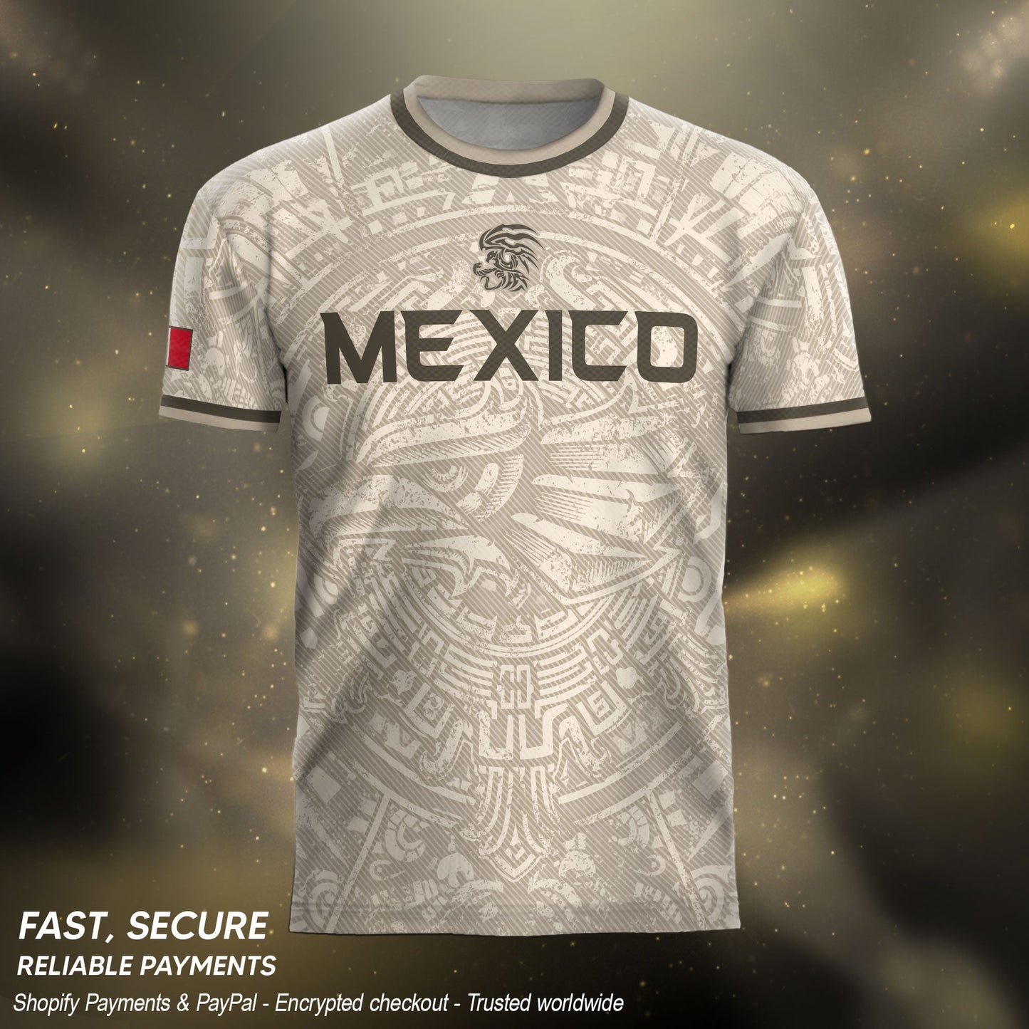 Mexico Soccer Jersey Beige Aztec Eagle - Modern Heritage Football Fan Tee