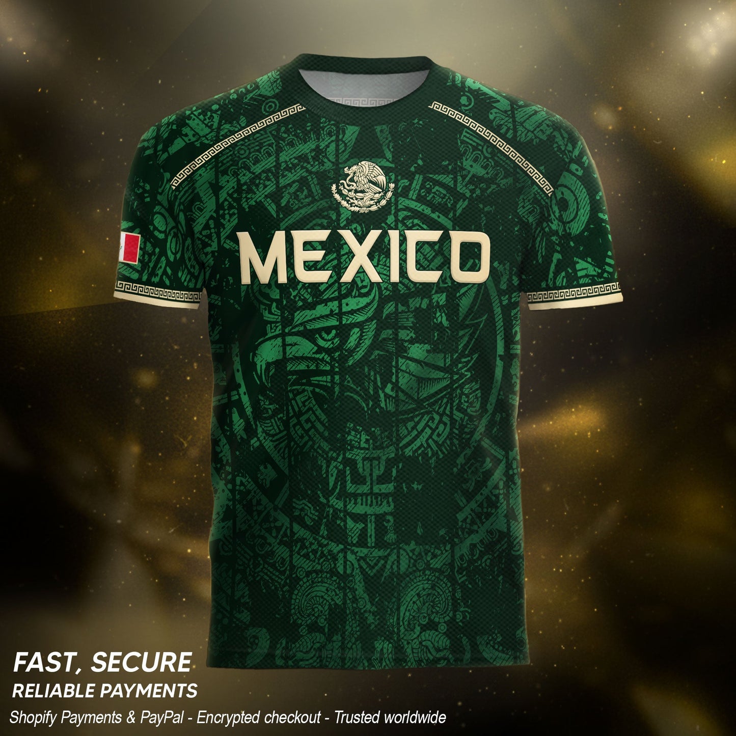 Mexico Soccer Jersey Green Eagle Crest - Aztec Sun Stone Heritage Fan Football Men Shirt