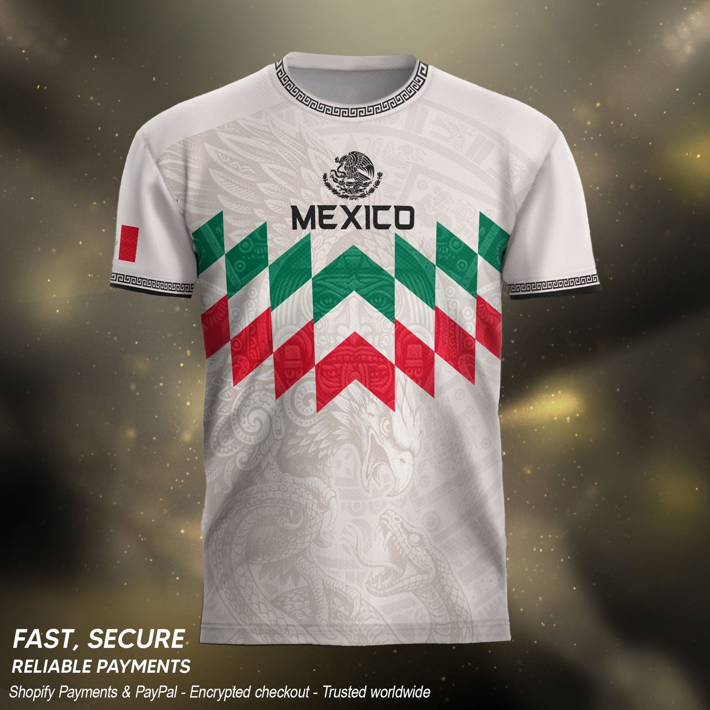 Mexico Soccer Jersey White Chevron Aztec - Mexico National Team Fan Heritage Shirt