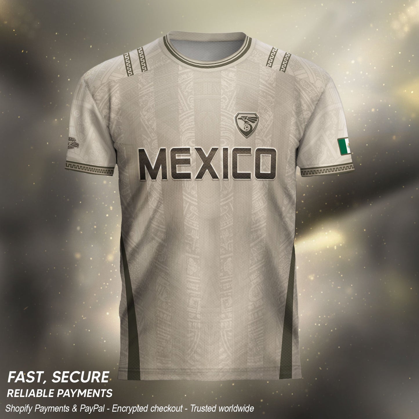 Mexico Soccer Jersey - Beige Vintage Aztec Pattern Heritage Football Shirt