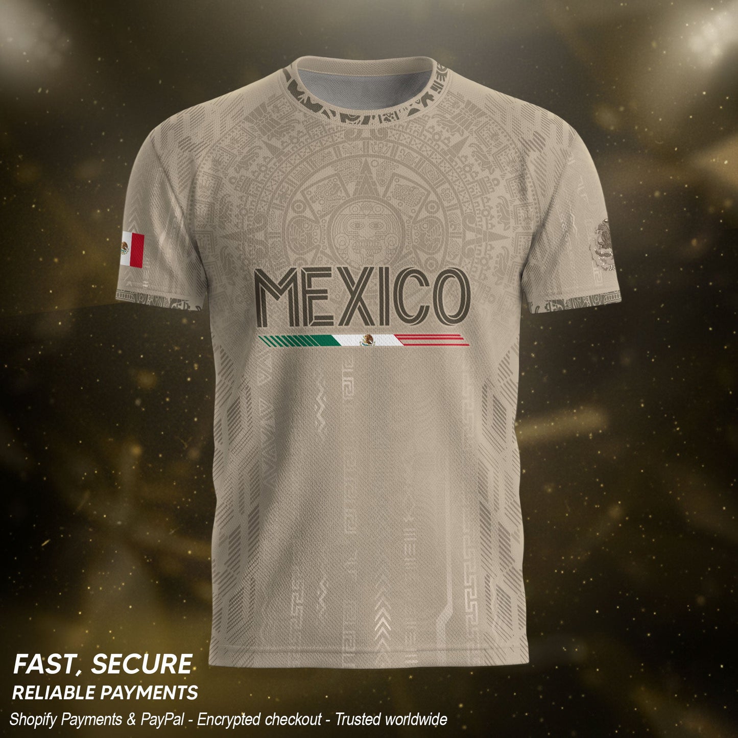 Mexico Soccer Jersey Beige Aztec Calendar Mexican Football Fan Shirt Tee