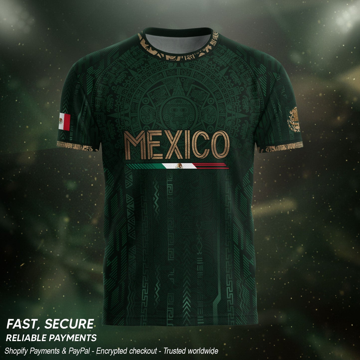 Mexico Soccer Jersey Green Gold Aztec Calendar Mexican Football Shirt Tee