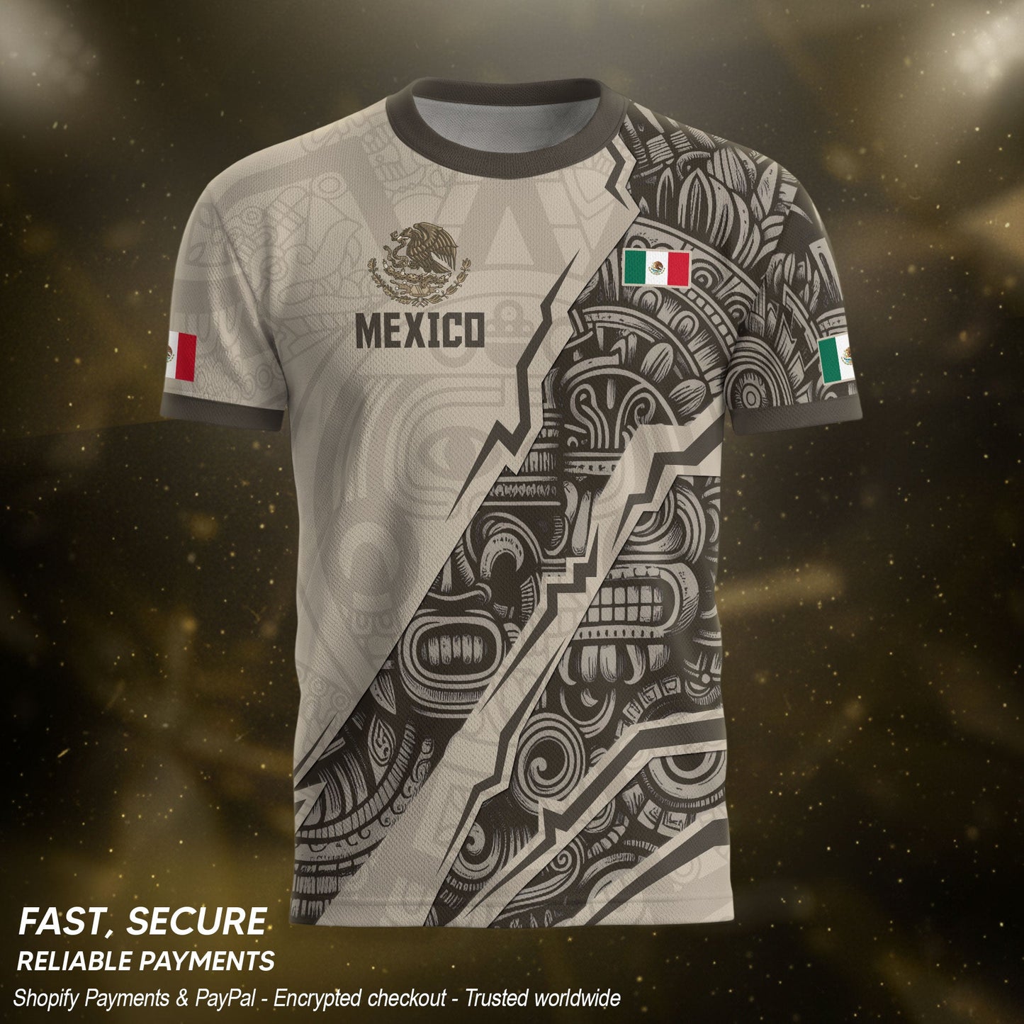 Mexican Heritage Jersey Beige Aztec Design Mexico Eagle Soccer Shirt Men Women