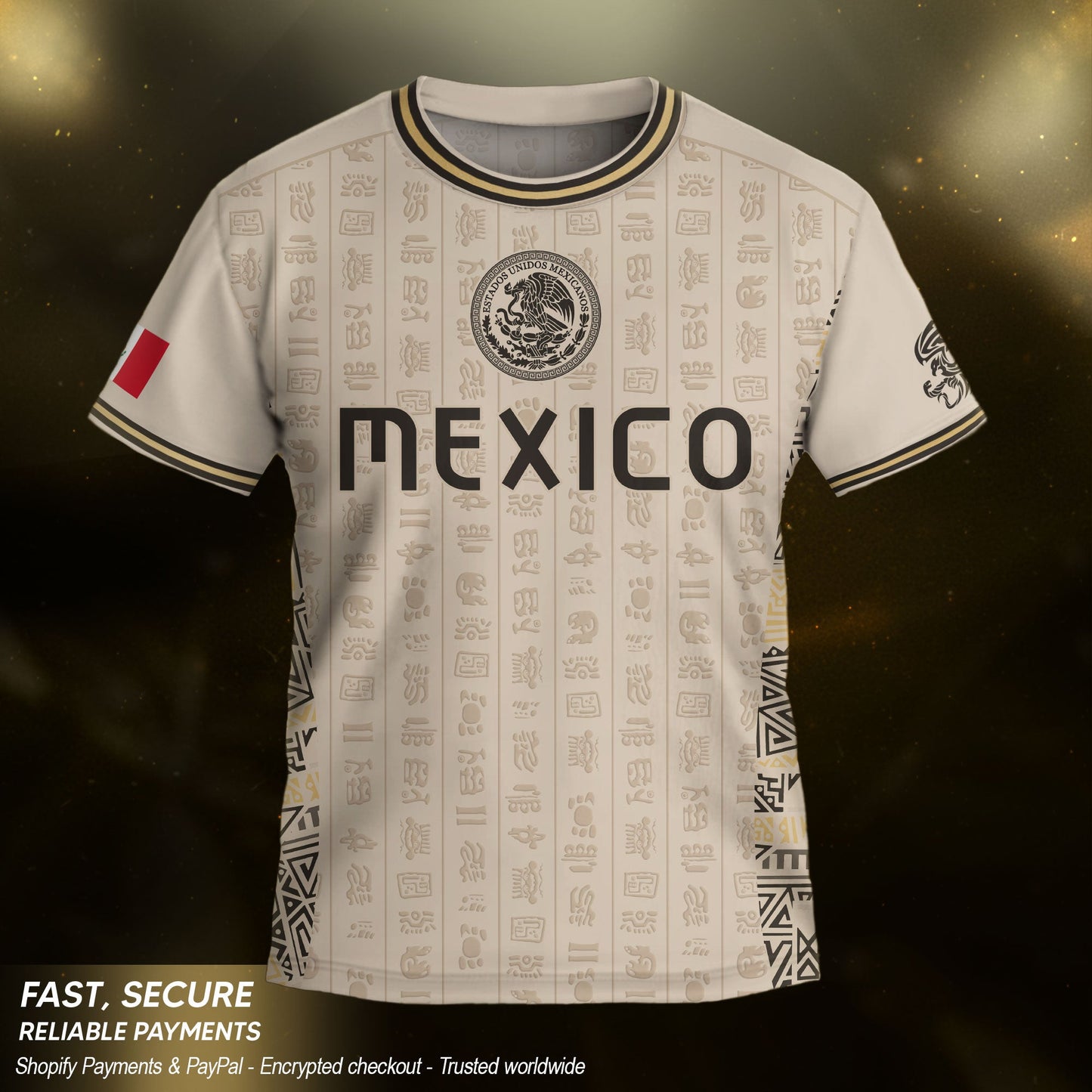 Mexico Kids Soccer Jersey Vintage Mayan Pattern Cream Toddler Sportswear Shirt