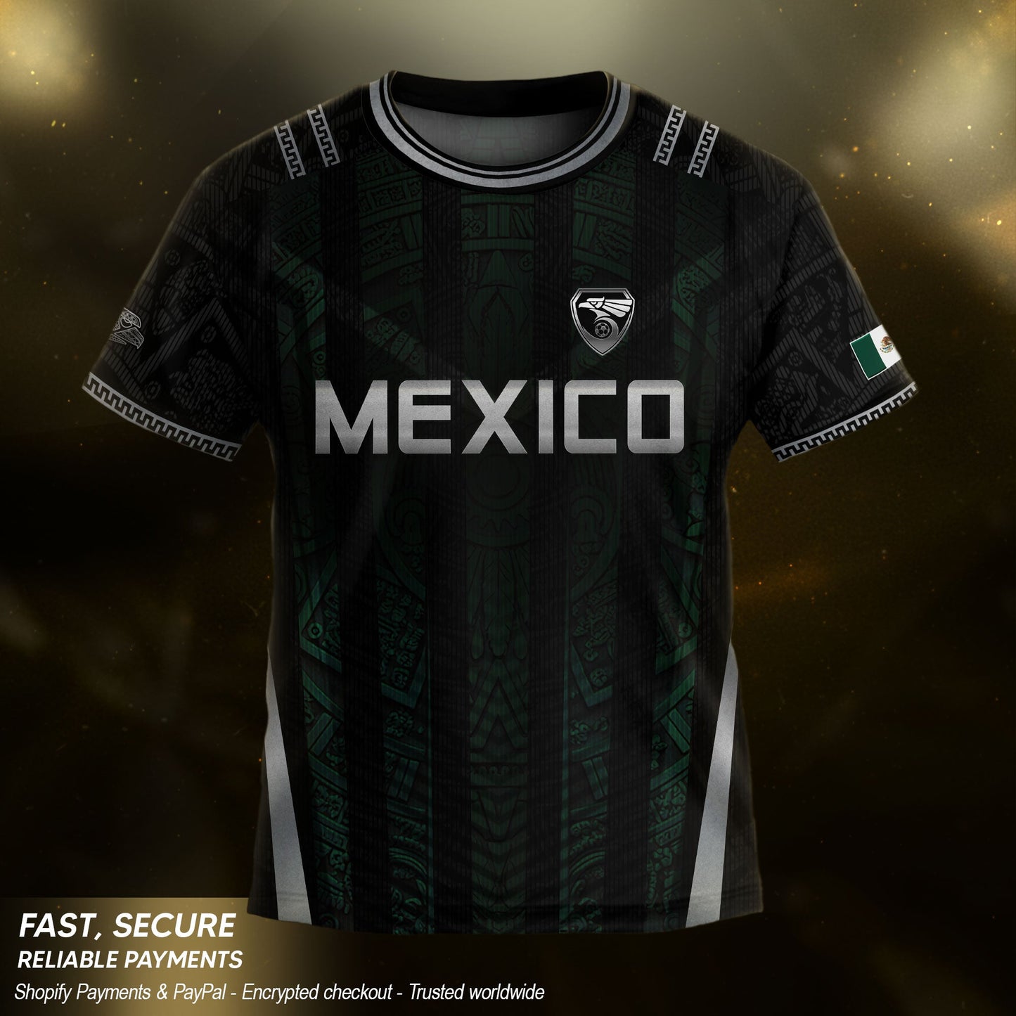 Mexico Soccer Jersey Black Green National Coat of Arms Heritage Football Shirt Set