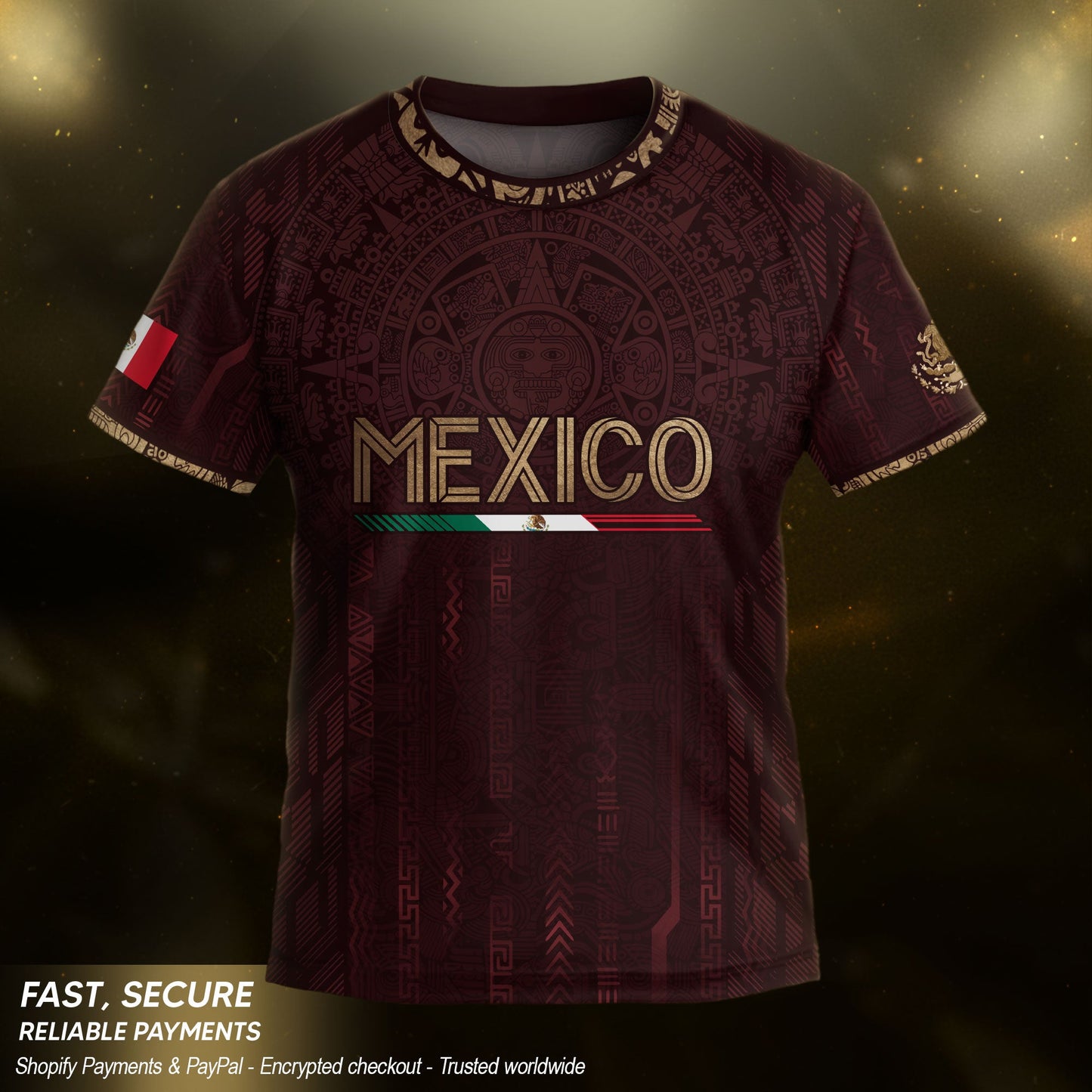 Mexico Soccer Jersey Kid Youth Aztec Calendar Maroon Football Shirt