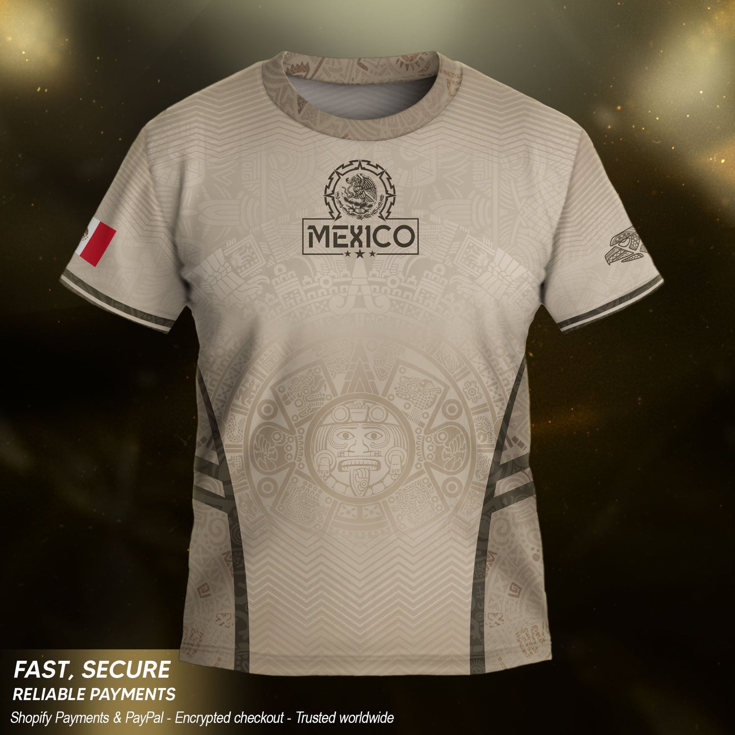 Mexico Kids Soccer Jersey Youth Beige Cream Aztec Calendar Eagle Heritage Football Shirt