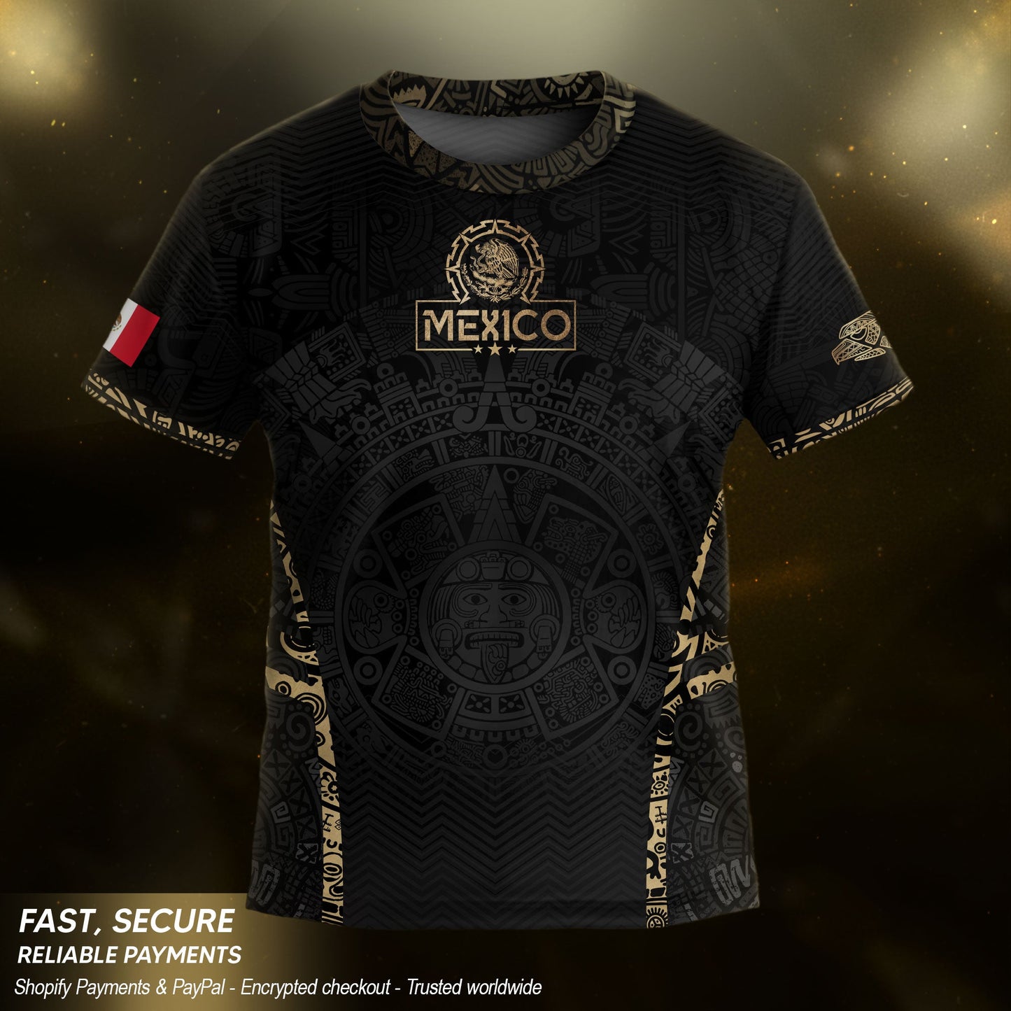 Mexico Kids Soccer Jersey Youth Black Gold Aztec Calendar Eagle Heritage Football Shirt