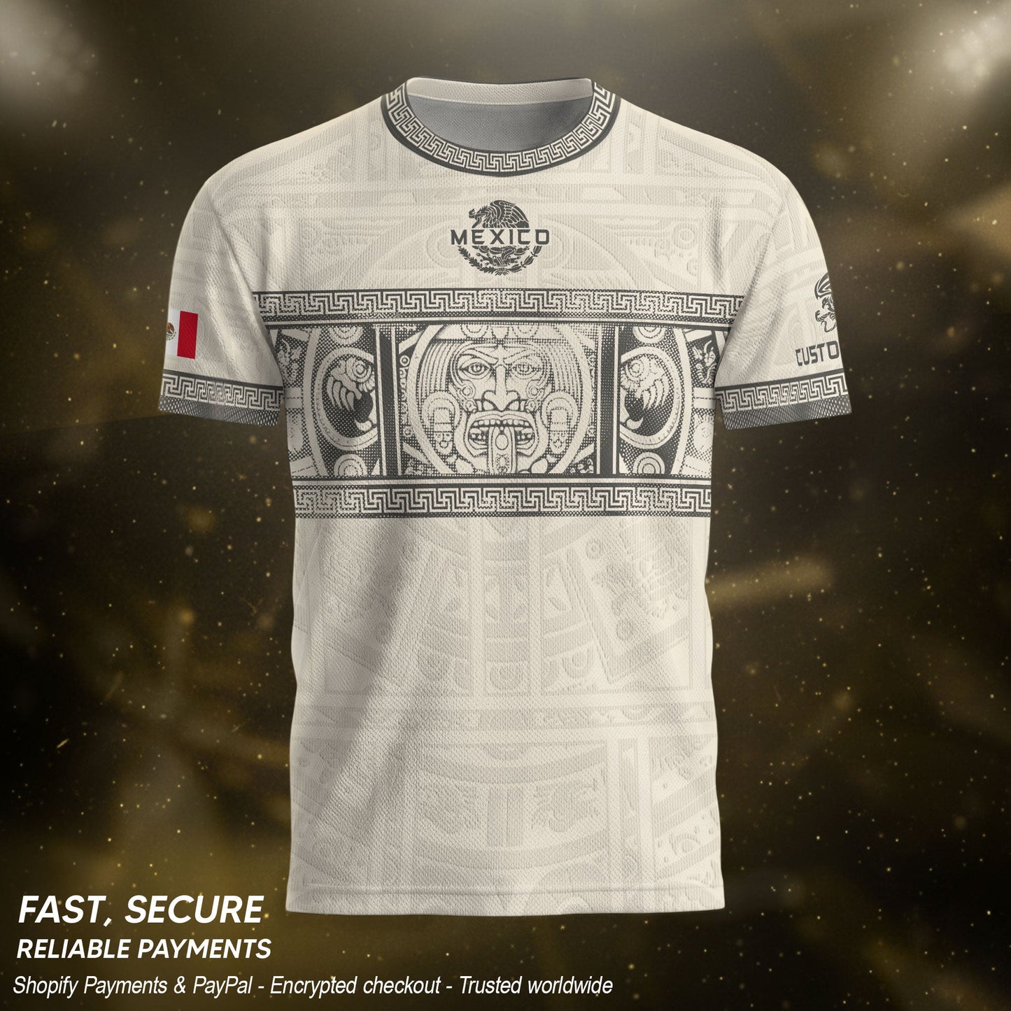 Custom Mexico Soccer Jersey Sand Aztec Calendar Culture Men Mexican Football Shirt