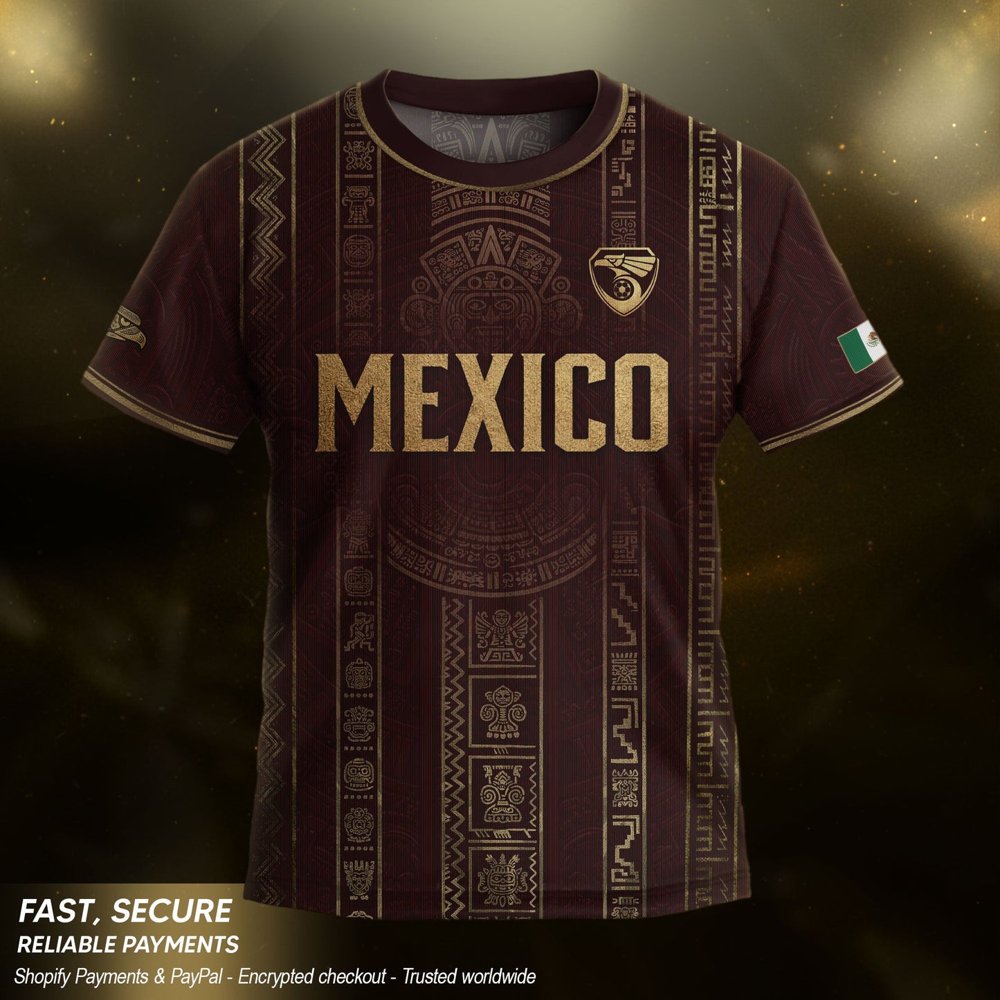 Mexico Youth Soccer Jersey Maroon Aztec Kids Football Shirt Vintage Heritage Sportswear
