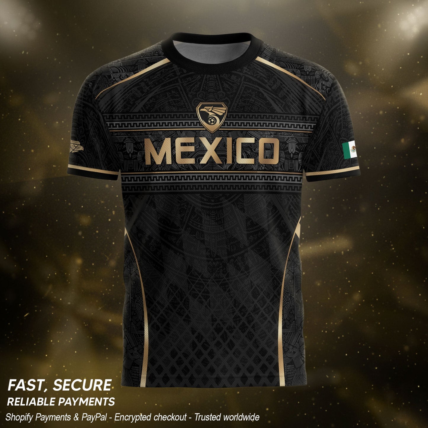 Mexico Soccer Jersey Men Black Gold Aztec Football Shirt Retro Fan Apparel
