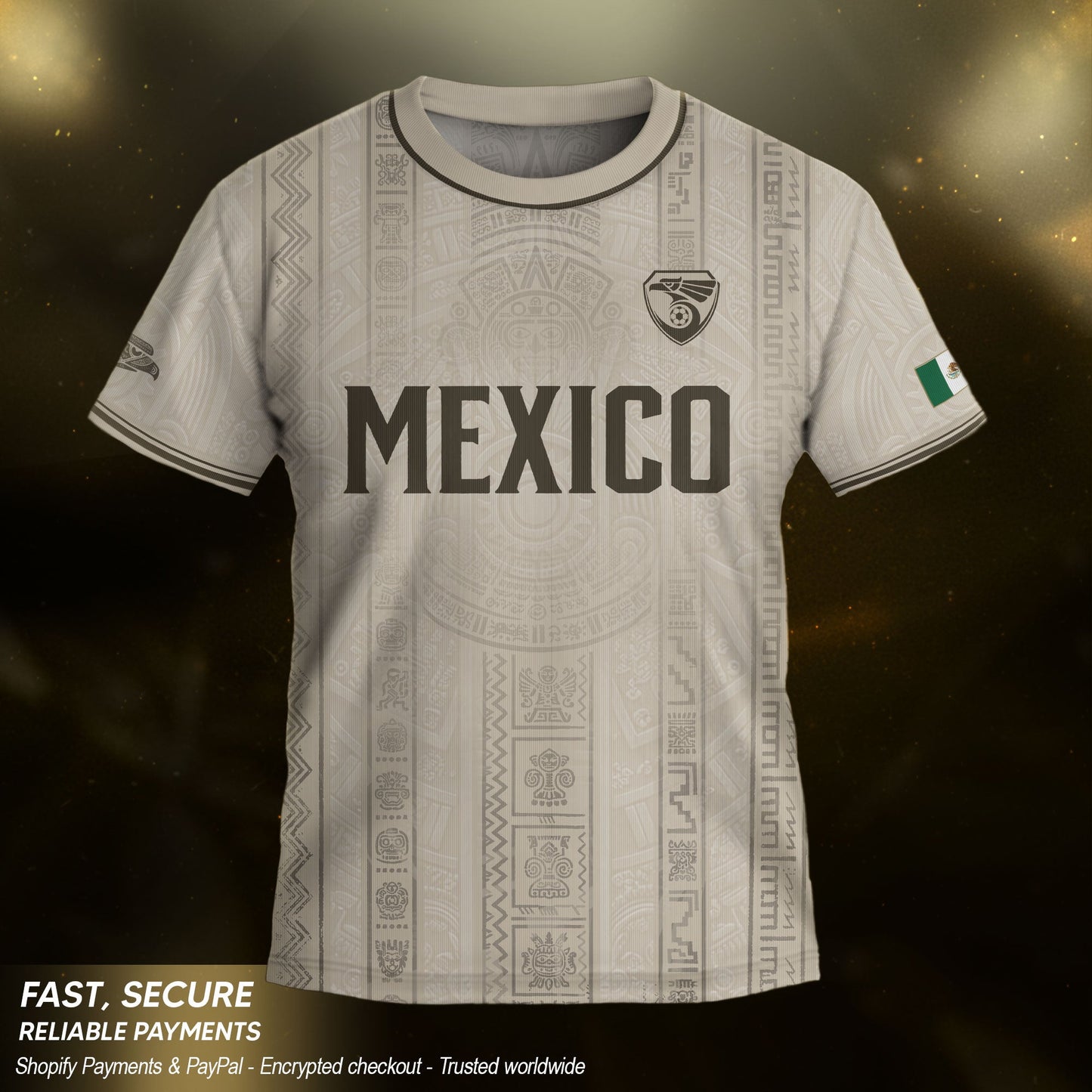 Youth Vintage Football Apparel White Gold Eagle Mexico Soccer Jersey Classic Fan Style