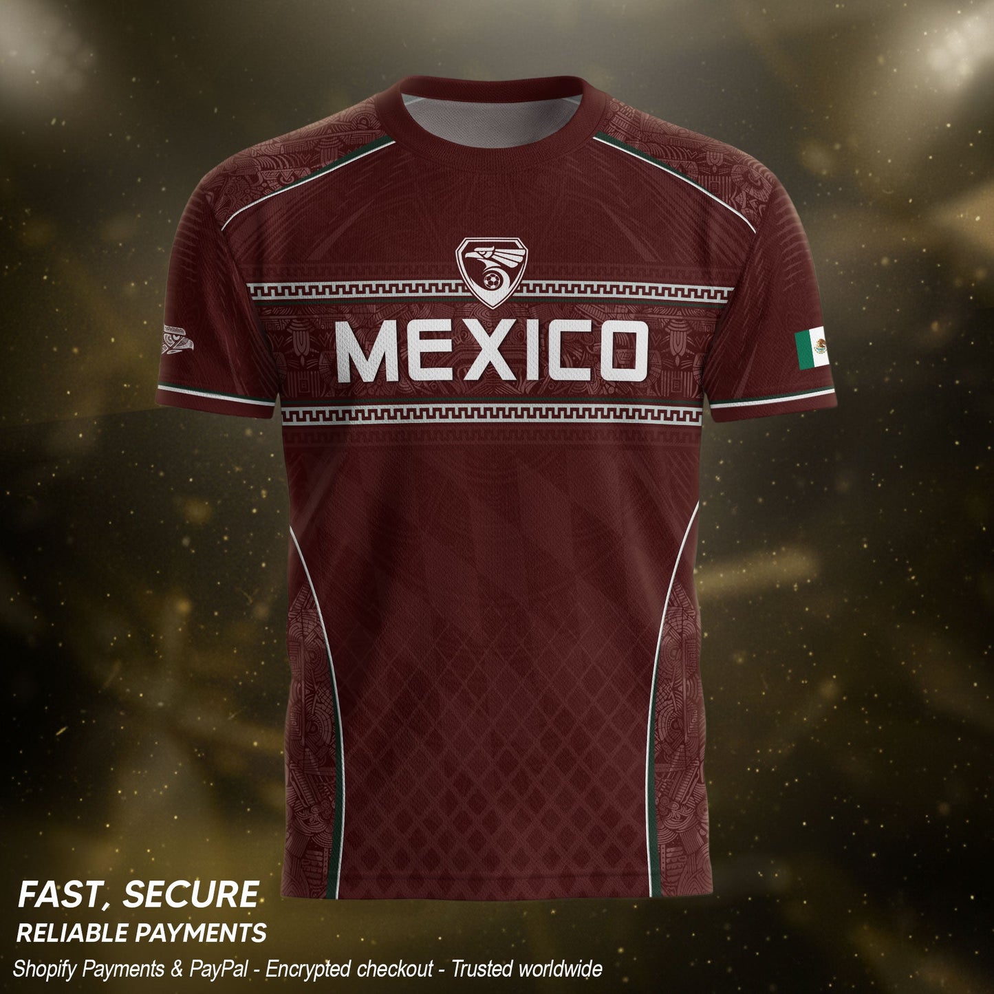 Maroon Mexico Soccer Jersey Aztec Coat of Arms Football Men Shirt Mexico Fan Tee
