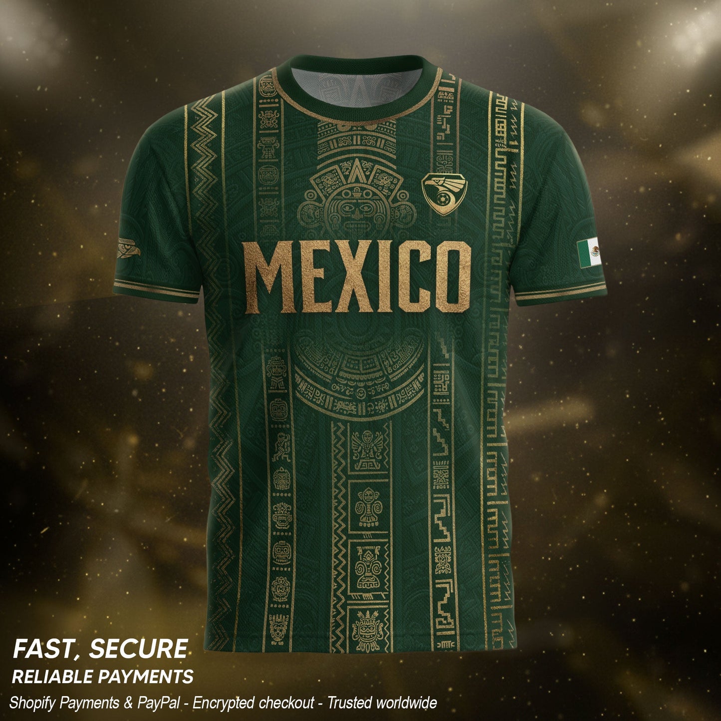 Mexico Soccer Jersey Men Green Gold Aztec Sun Stone Mexican Football Shirt