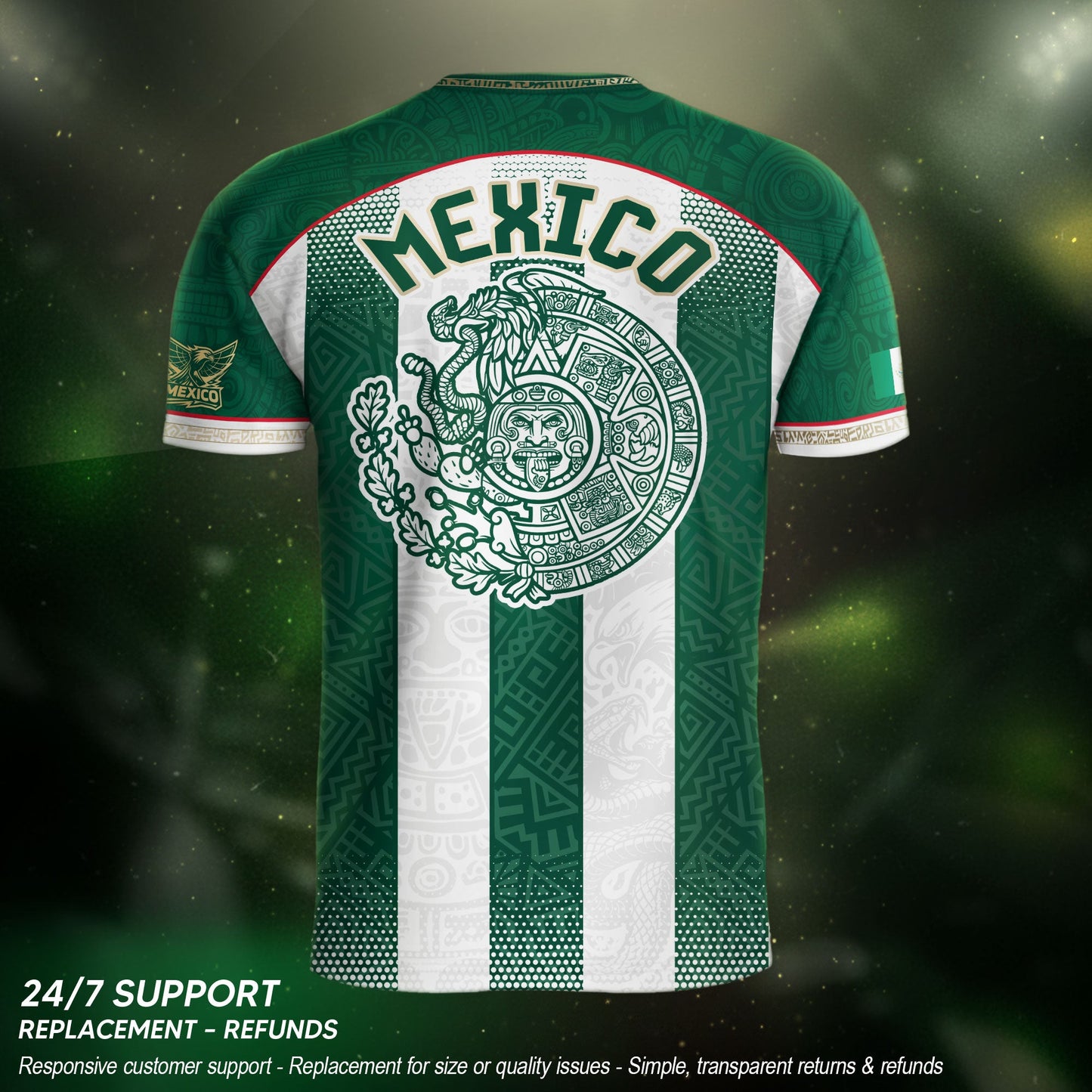Mexico Soccer Green White Aztec Pattern Football Design Mexico Fan Heritage Style