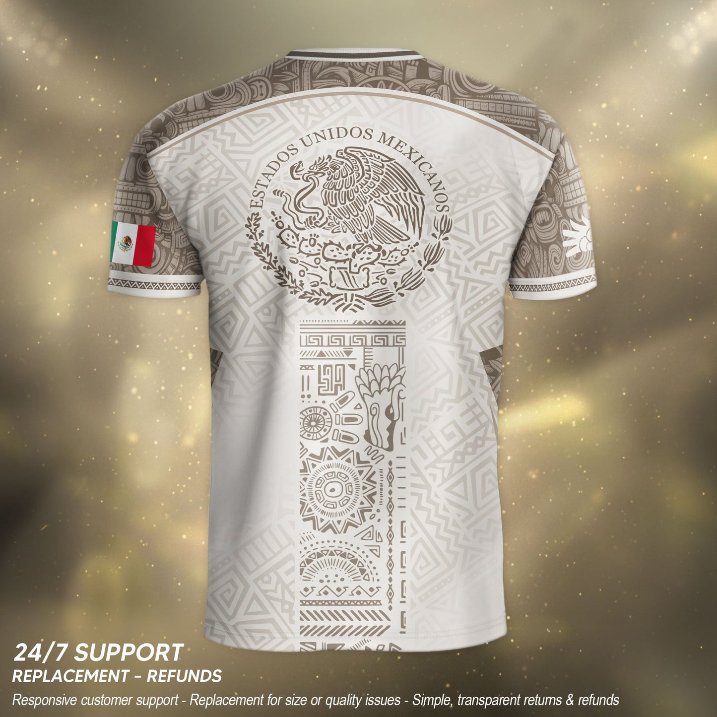 Mexico White Aztec Heritage Pattern Soccer Jersey Mexican Culture Design