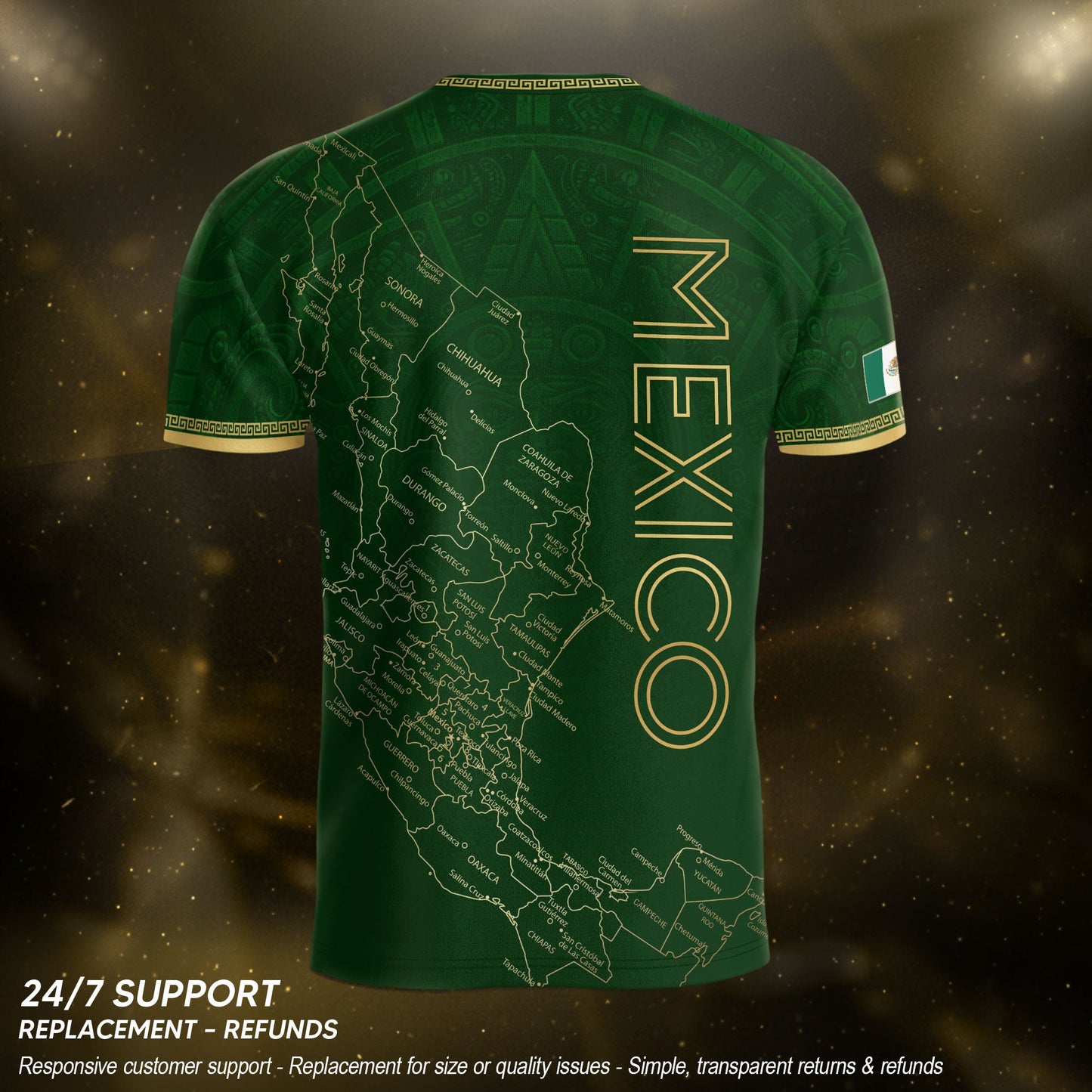 Men's Green Mexico Map Eagle & Snake Graphic T-Shirt – Mexico Country Outline Print Tee