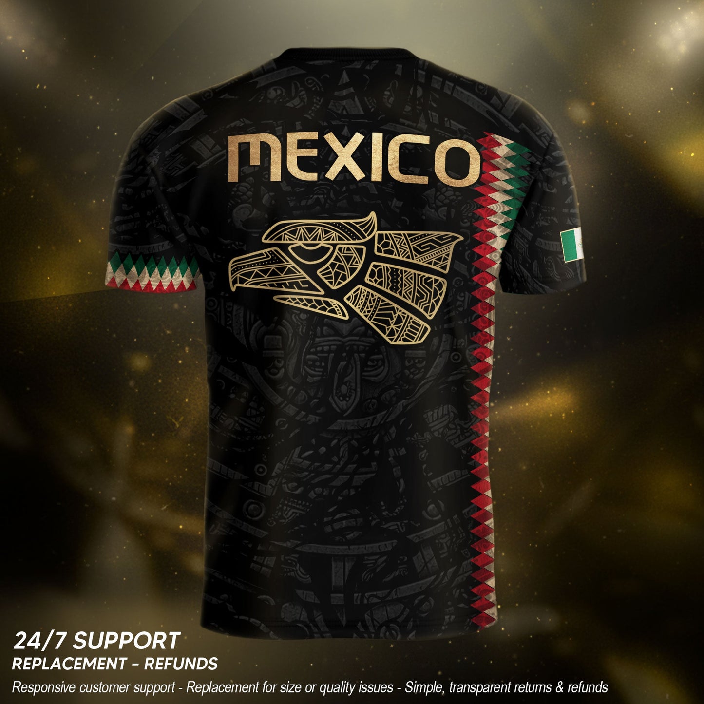 Mexico Soccer Jersey Black Gold Aztec Heritage - Mexico National Team Fan Football Shirt