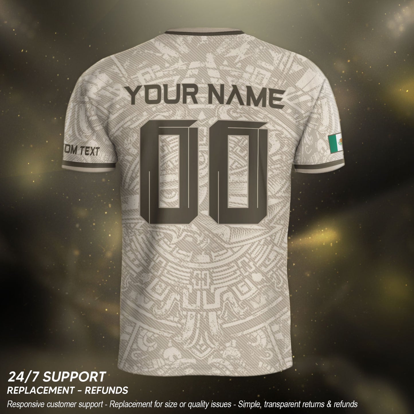 Custom Mexico Soccer Jersey Beige Aztec Calendar & Quetzalcoatl Heritage Fan Shirt
