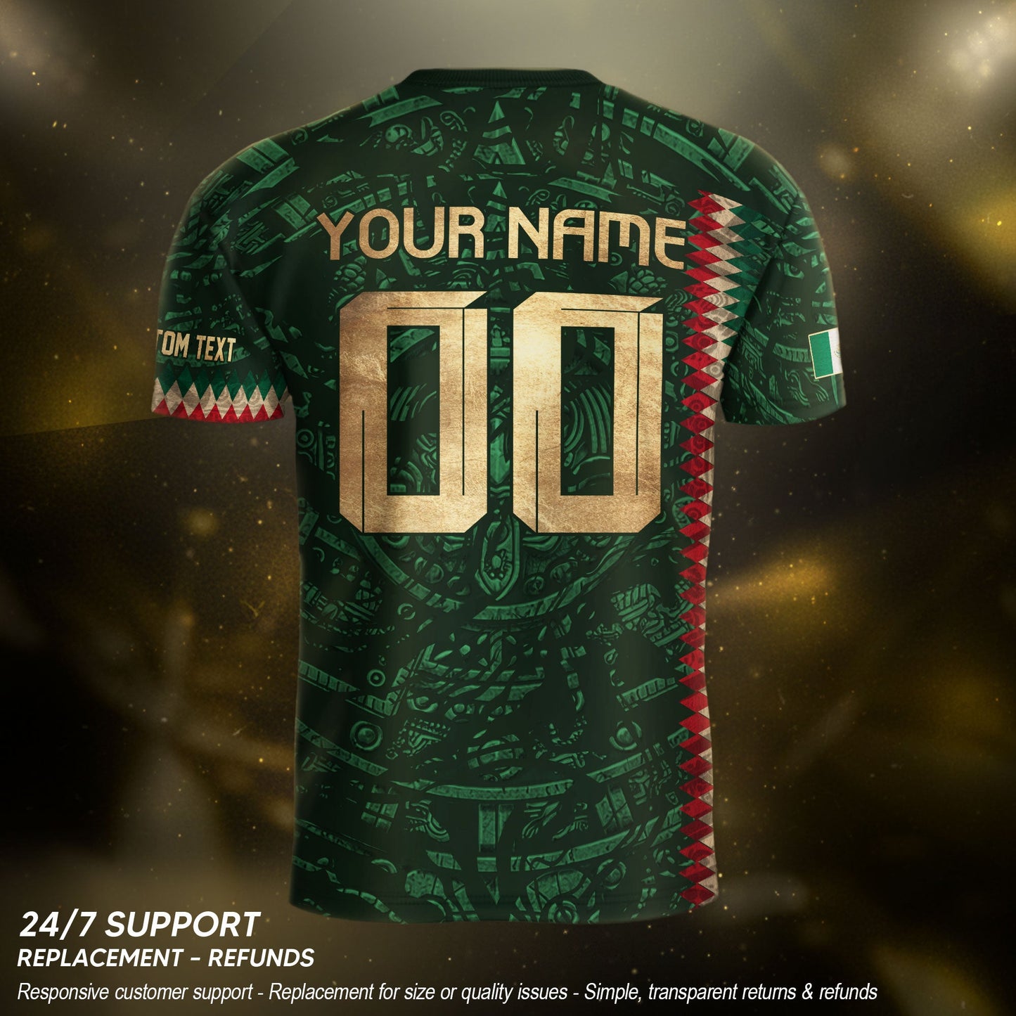 Custom Mexico Soccer Jersey Men Women Green Gold Mexican Football Jersey Playera De Mexico Jersey De Mexico